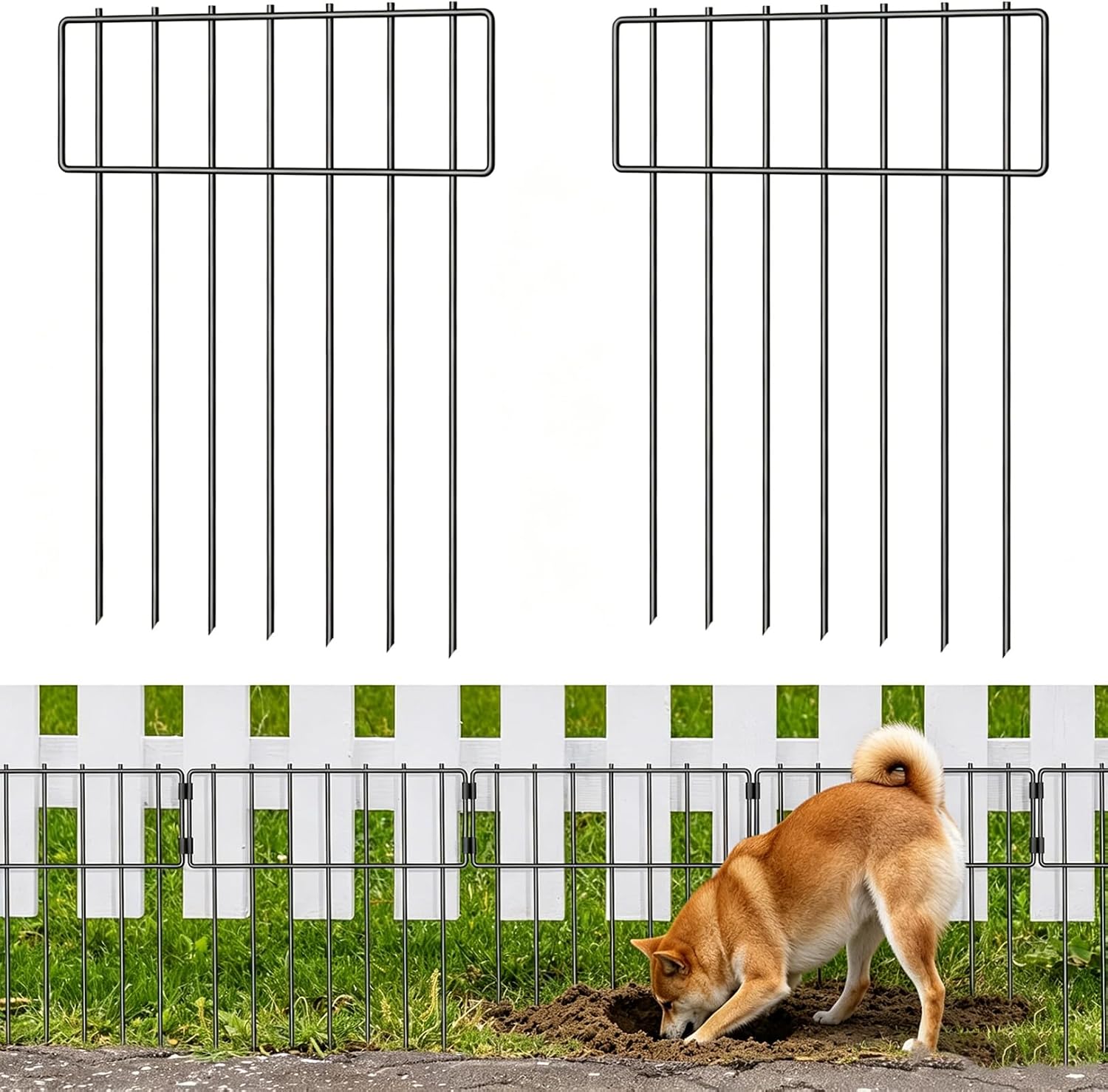 10 Pack Animal Barrier Fence No Dig,Metal Garden Fence Panels for Dog,Black | 17 In(H) X 10 Ft(L), Fence Gap Blocker, Hard and Rustproof, Easy to Install