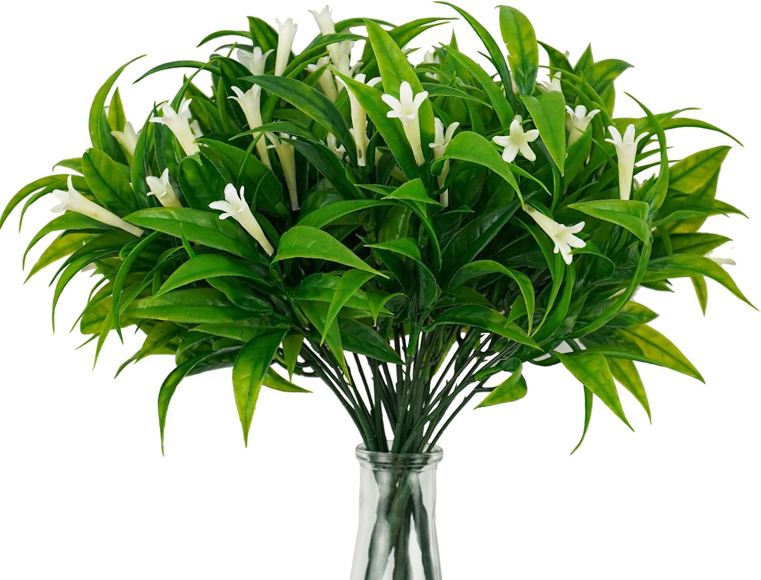 Uieke 6Pcs Outdoor Artificial Plants UV Resistant Fake Morning Glory Plastic Plants Shrubs Greenery Foliage for Hanging Planter Garden Patio Sidewalk Décor White