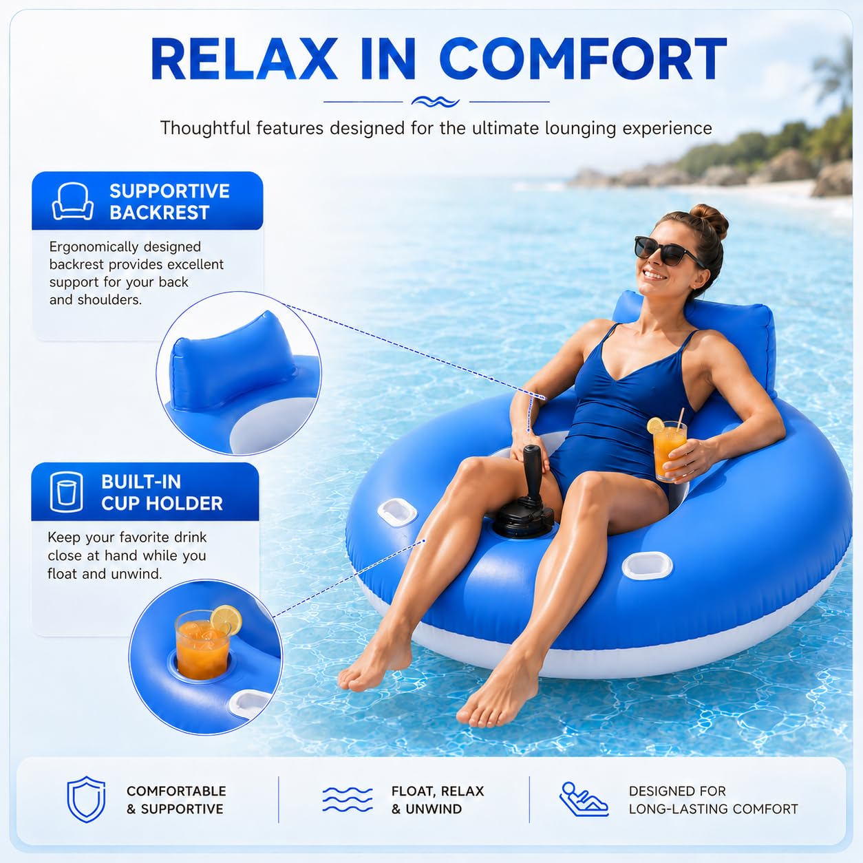 Flotteur d'eau Motorisé avec Moteur Puissant, Rechargeable | Chaise Longue Gonflable pour Adultes, avec Hélice Intégrée, avec Commande par Joystick pour Piscines, Fêtes, Lacs
