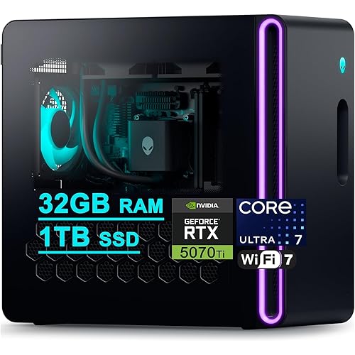 Dell Alienware Aurora ACT1250 Gaming Desktop Intel 20-core Ultra 7 265F (>i7-14700) 32GB RAM 1TB SSD GeForce RTX 5070 Ti 16GB GDDR7 DLSS4 Wi-Fi7 1000W PSU Liquid Cooler for Gaming AI Win11
