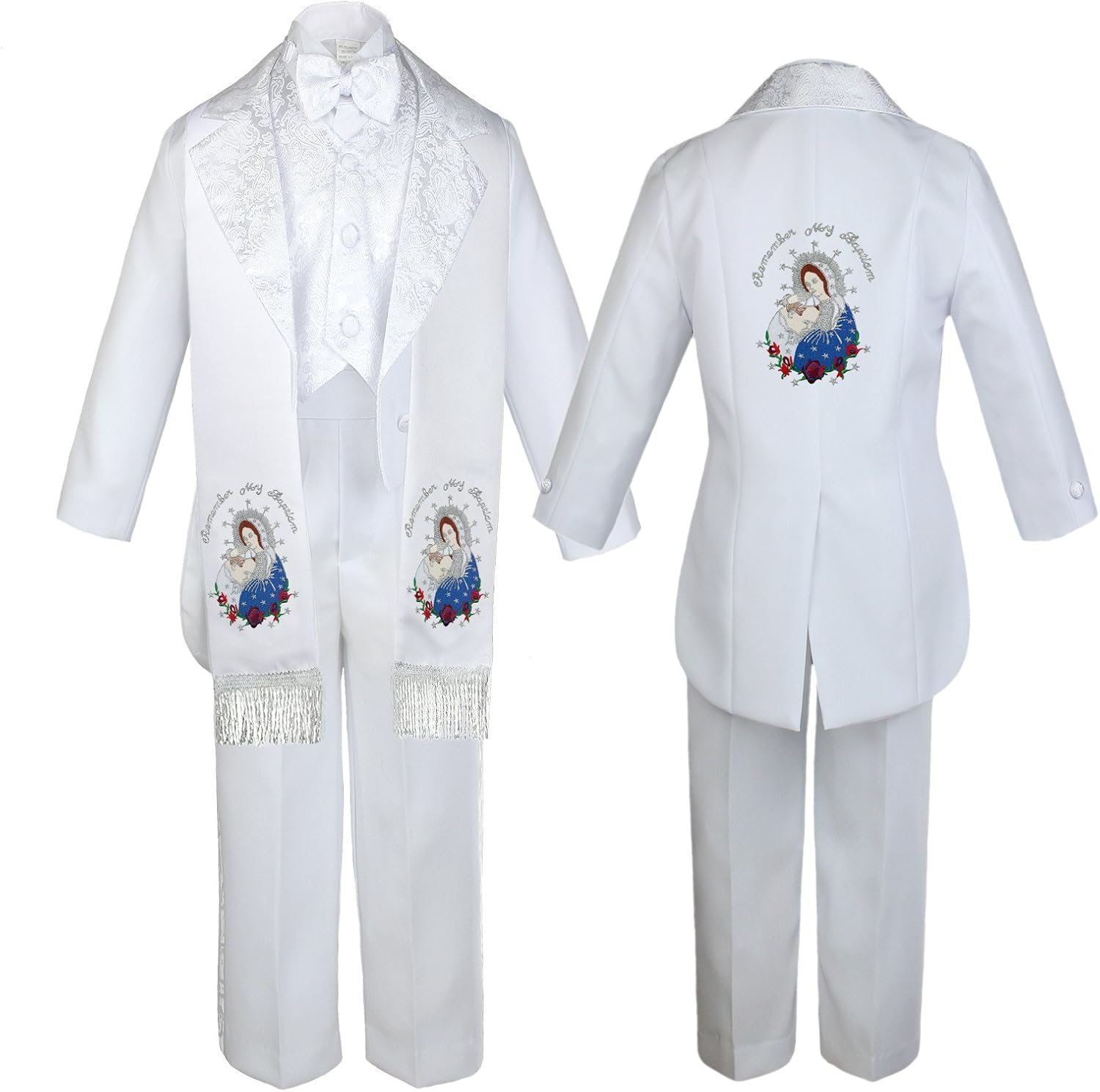 Boy Baby Kid Christening White Paisley Tail Tuxedo Color Maria Pope Stole Sm-7