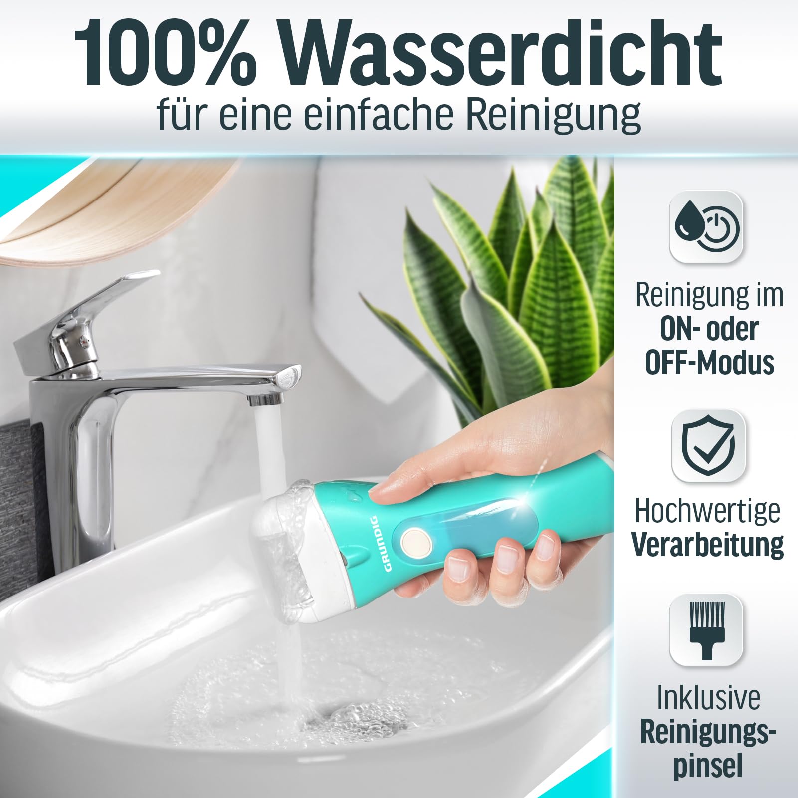 Grundig Hornhautentferner elektrisch Pro - schnell Hornhaut entfernen ohne Bücken - Premium Akku Hornhaut Entferner nass + trocken mit Arbeitslicht, 3 Fuß Rollen, wiederaufladbar