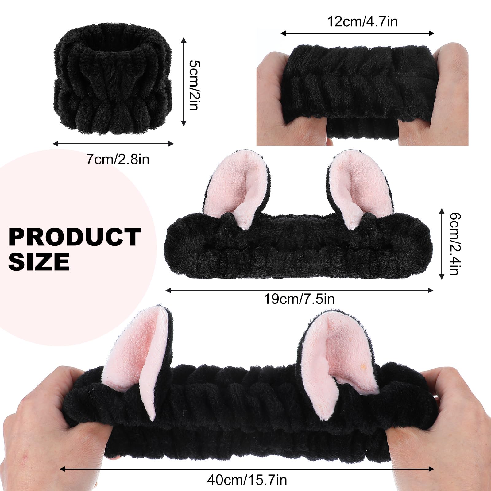 Set di fascia e braccialetti con orecchie di gatto per lavaggio