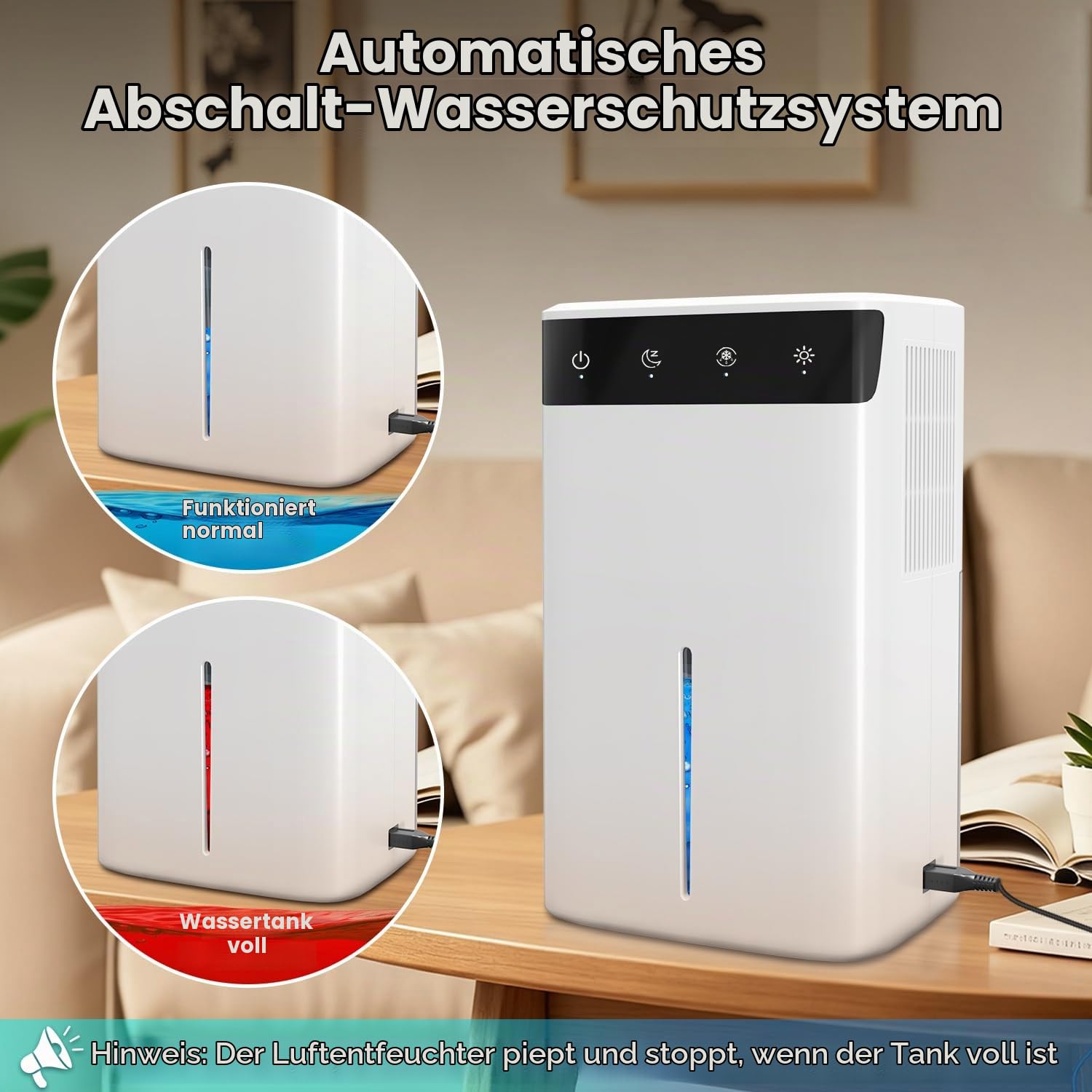 Luftentfeuchter Elektrisch 2,6L, Leiser Raumentfeuchter für Keller, Bad & Schlafzimmer bis 32m², mit RGB Licht, Auto Abschaltung & Schlafmodus, Energiesparender Entfeuchter