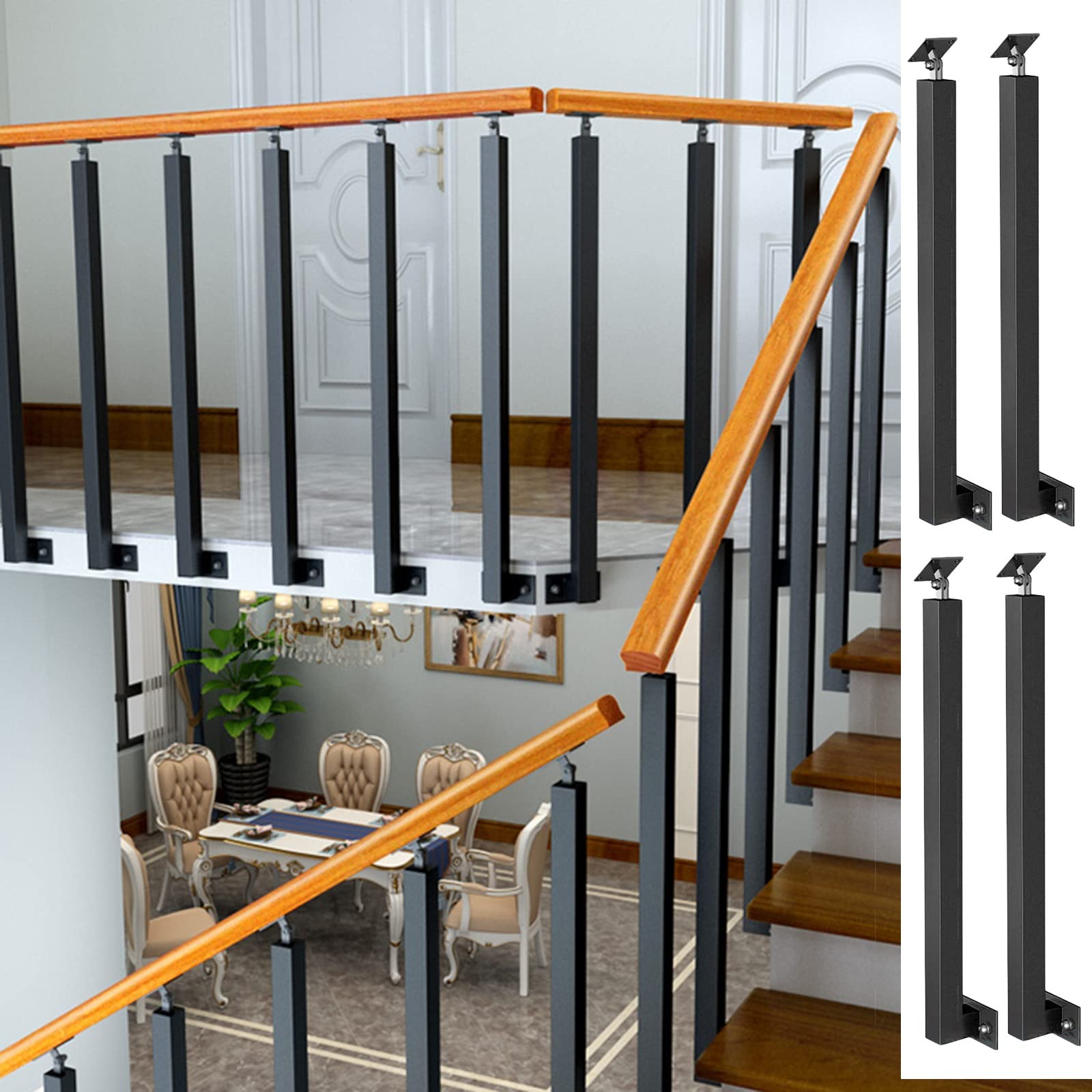 Poteaux de rampe d'escalier noir 120cm lot de 4 pour fixation latérale