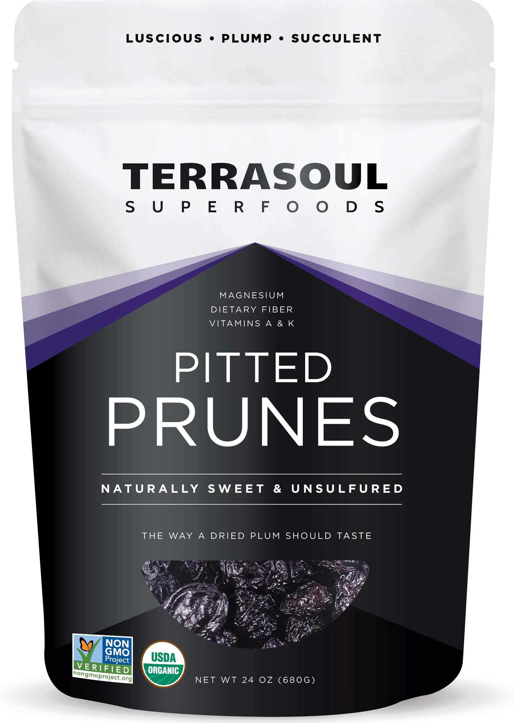 Terrasoul Superfoods Organic Dried Plums Pitted Prunes, 1.5 Lbs - Fiber,Vitamin K,Preservative Free