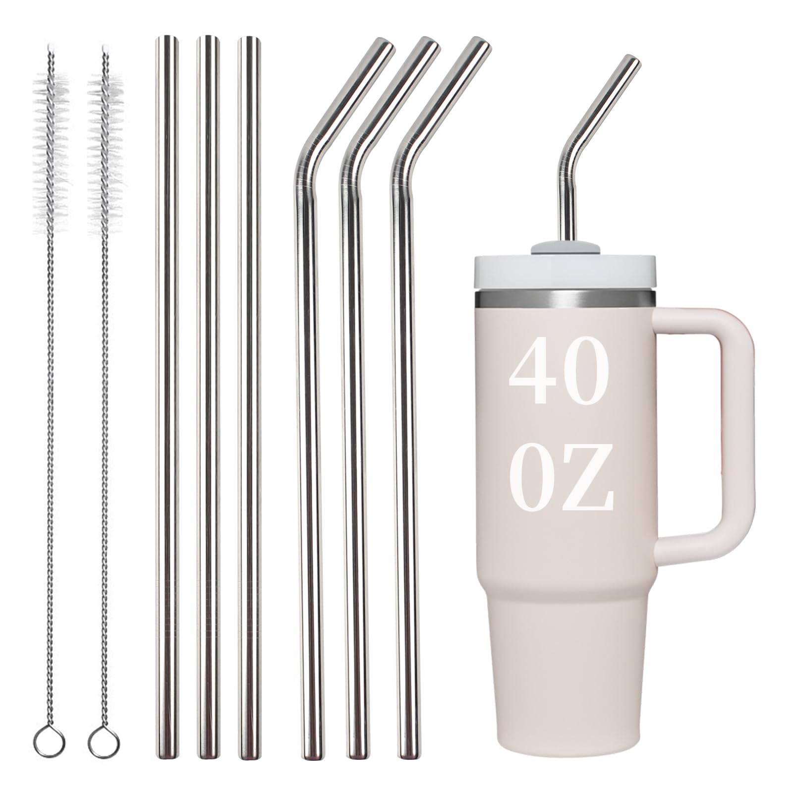 6pcs Reusable Straws for Stanley 40oz, Stainless Steel Straw with Brush