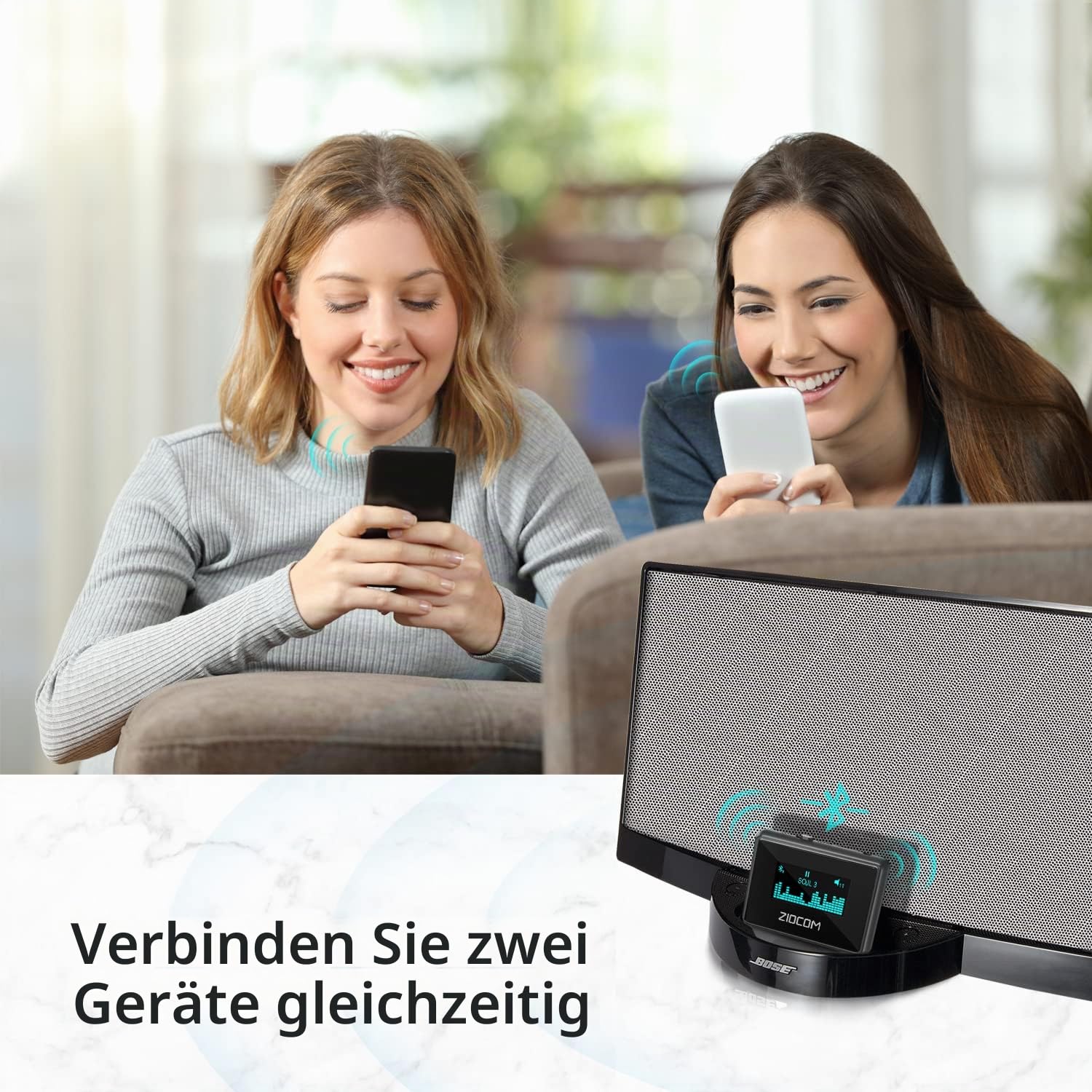 ZIOCOM 30 pin Bluetooth Adapter Empfänger für iPod Bose SoundDock und andere 30-polige Docking-Lautsprecher, mit einzigartigem Bildschirm und eingebauter Batterie (Nicht für Autos)