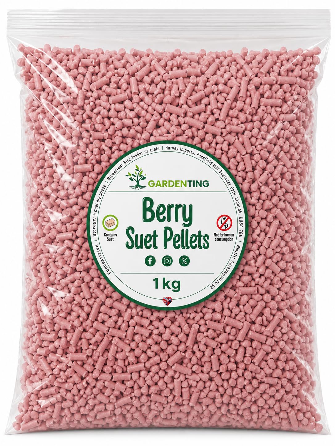 Berry Suet Pellets Wild Bird Food All Seasons High Energy Feed, 1KG Bag