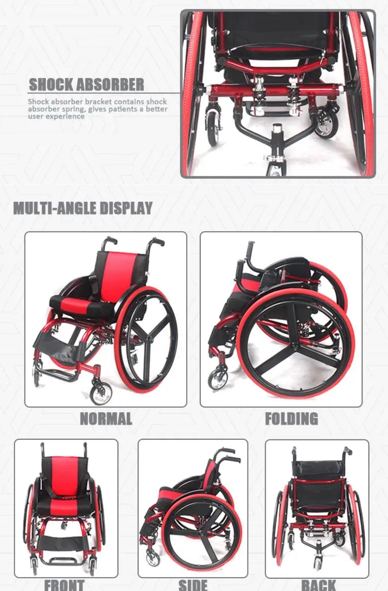 Silla de ruedas de rendimiento deportivo, manual, plegable, de aluminio, ultraligera, 13 kg, autopropulsada, 44 cm de ancho del asiento