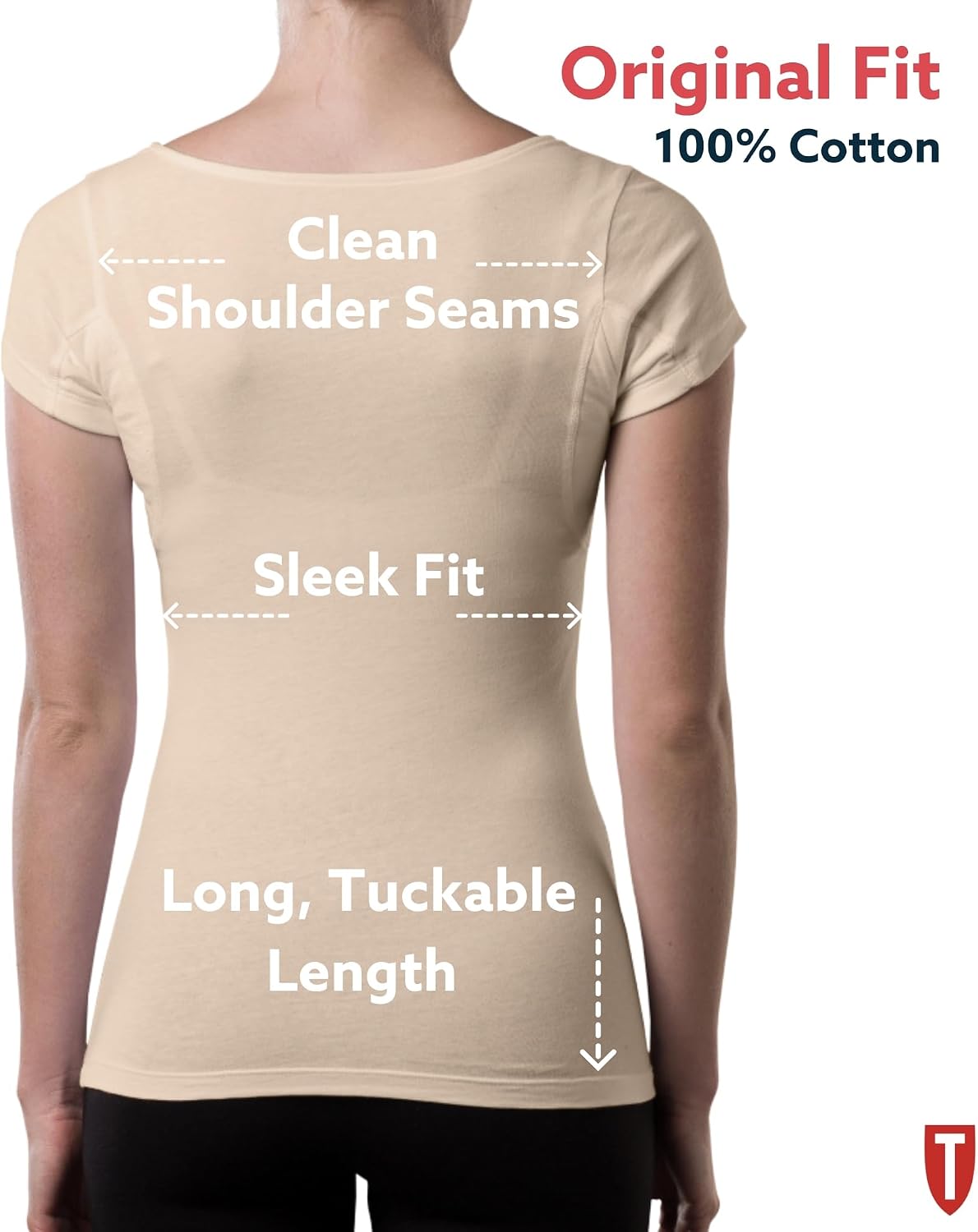 Women's Cotton Sweatproof Undershirt, Odor & Sweat Blocking, Scoop Neck