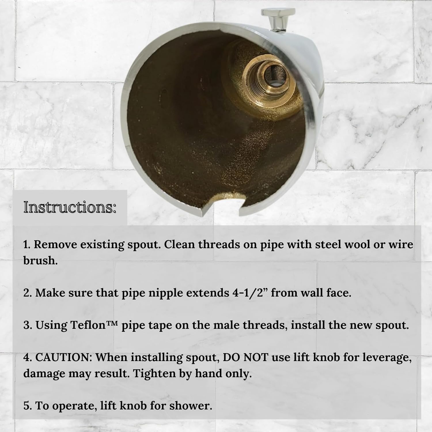 Westbrass A311-05 5-1/2" Reach Brass Wall Mount Tub Spout with Nose Diverter, Polished Nickel