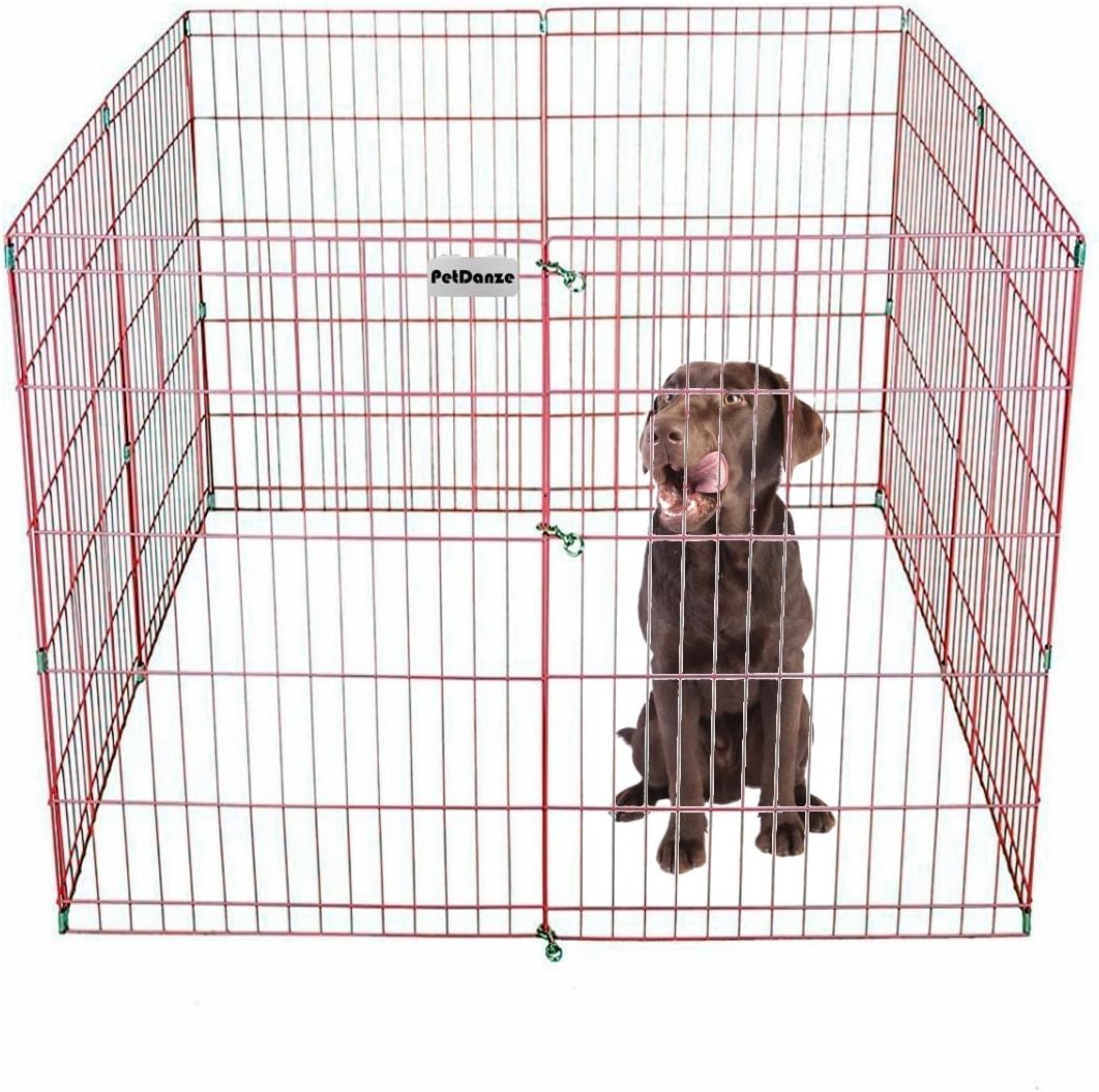PetDanze Dog Puppy Playpen Pen 36" Height | Indoor Outdoor Exercise Outside Play Yard | Pet Small Animal Puppies Portable Foldable Fence Enclosures | 8 Panel Metal Wire, Pink