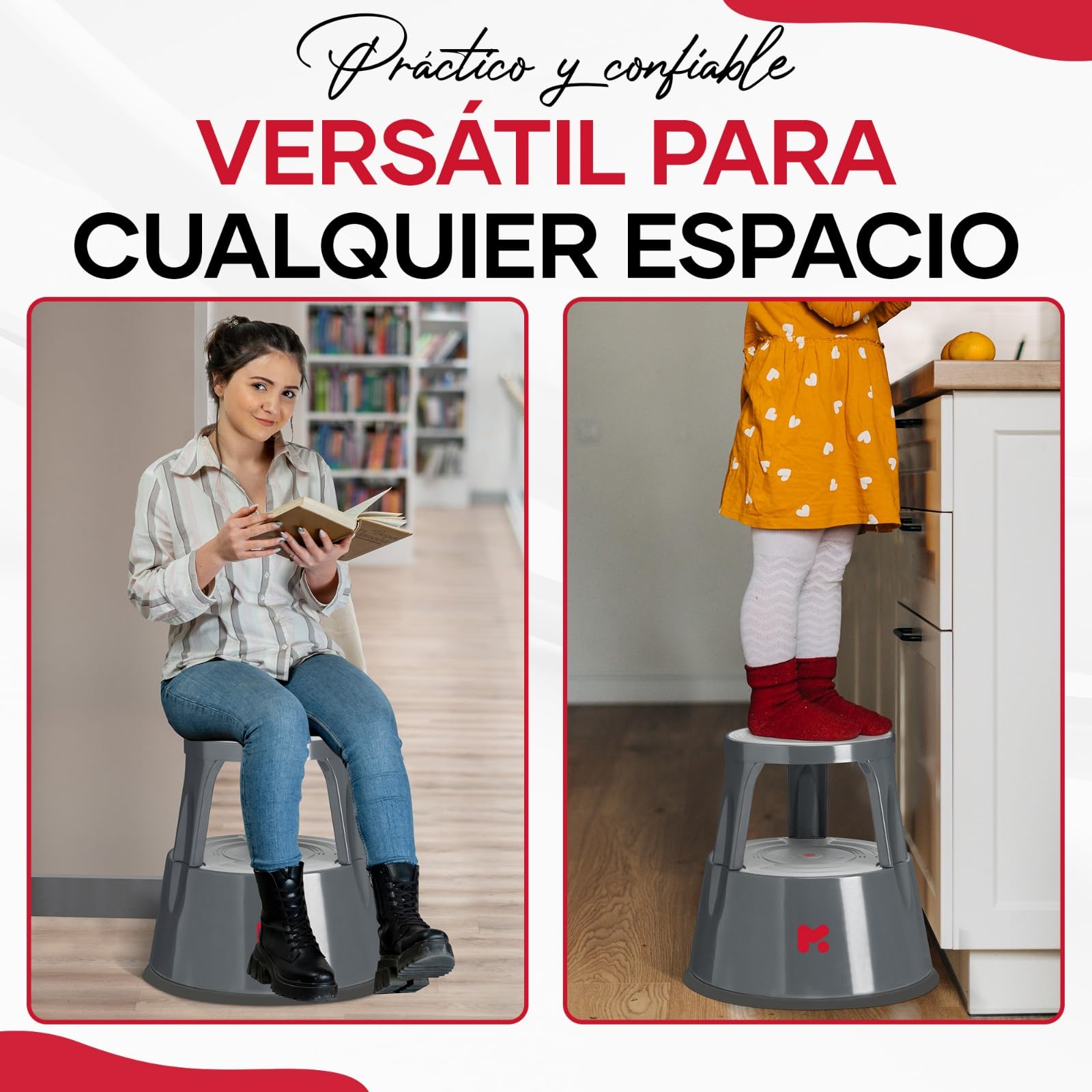 Taburete con Ruedas Bajo y Metálico - Resistente 150kg - Pata de Elefante para Taller - Banqueta Escalera - Elevador para Cocina y Baño