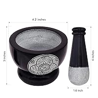 Vista 5 de Mortero y mortero, hecho de piedra dura pulida resistente, molinillo para especias, pastas, hierbas, condimentos, etc.