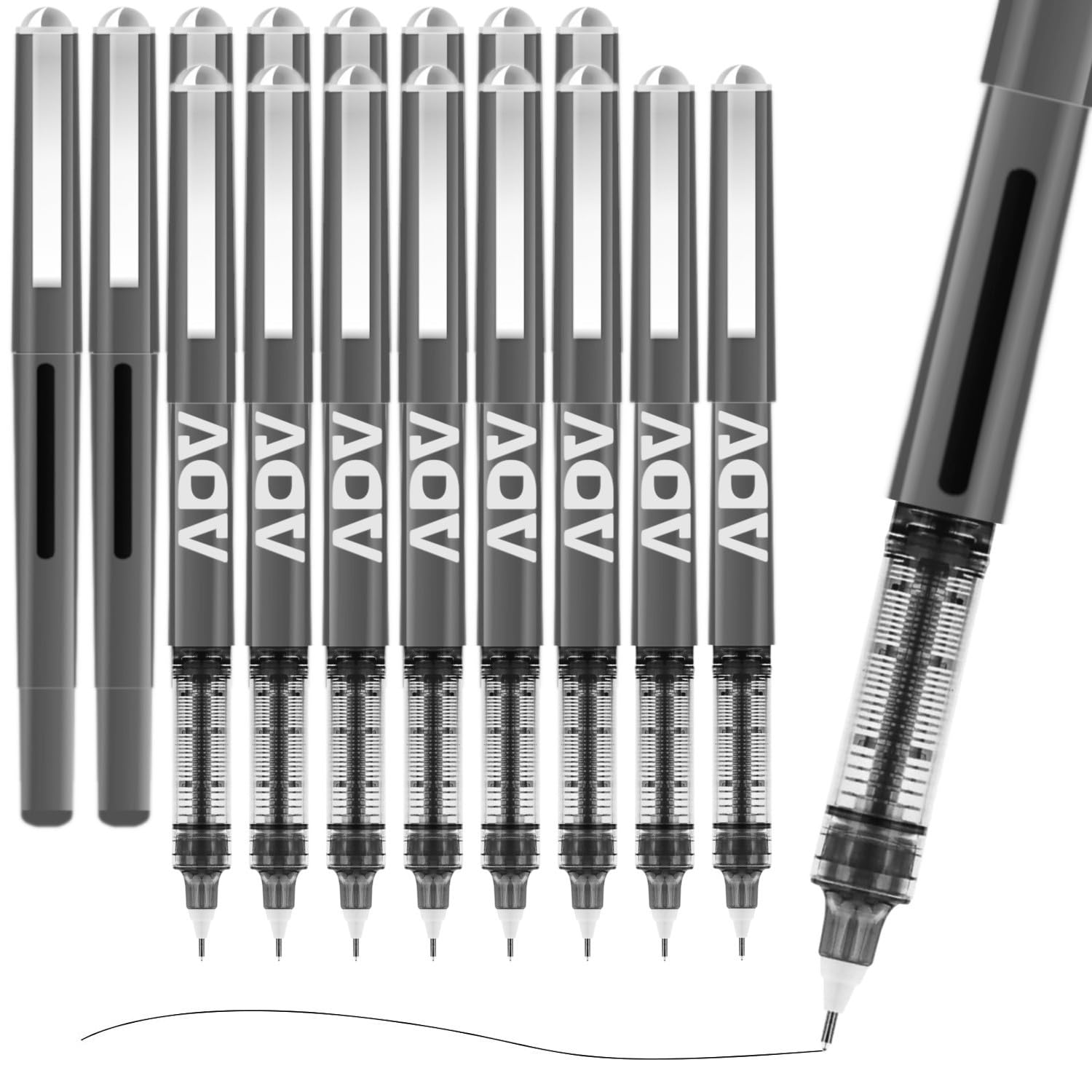 ADV Rollerball Black Gel Pens 16-Pack 0.5mm Fine Needle Tip With Waterproof, Quick-Dry Liquid Ink for Sketching, Note-Taking, School & Office Supplies