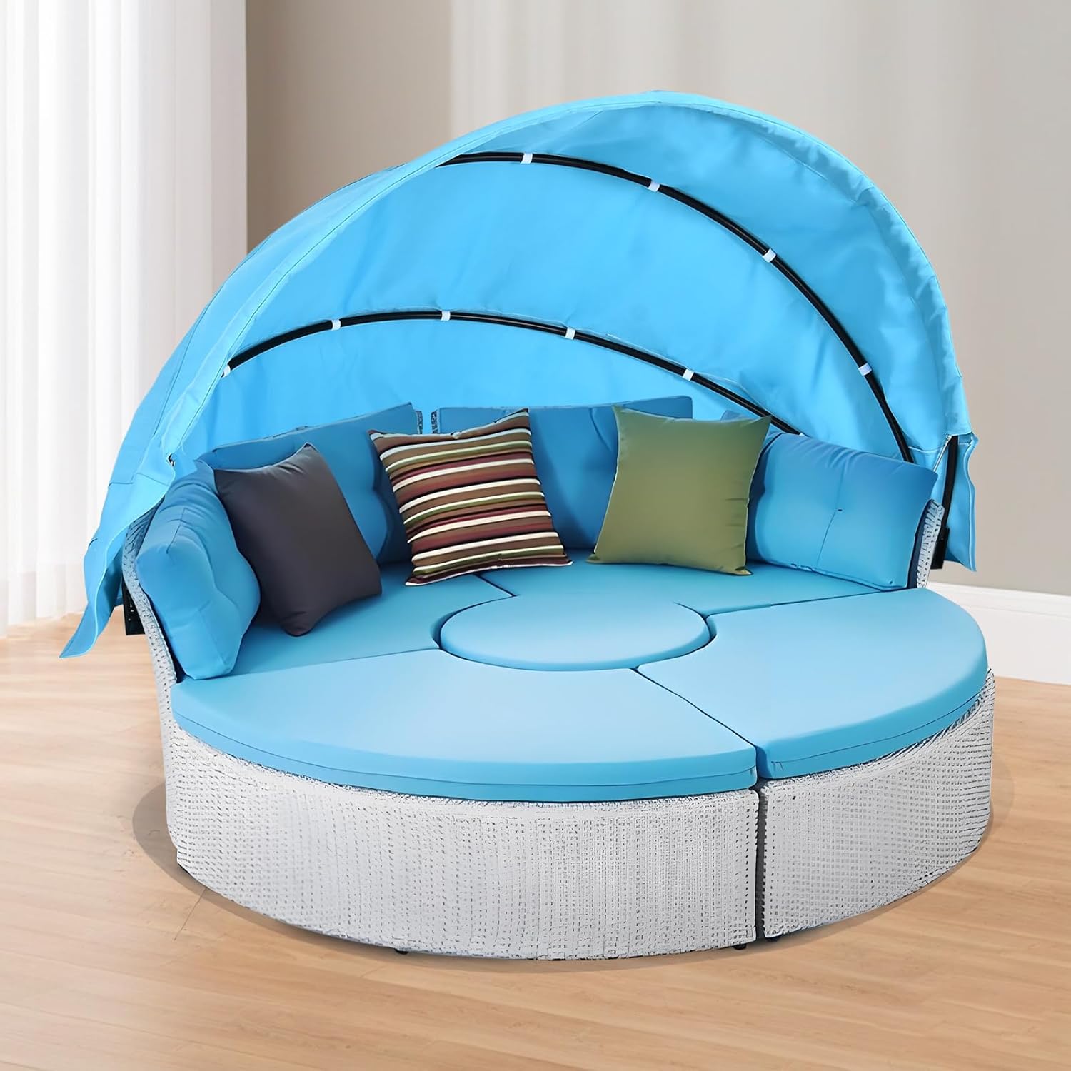 Outdoor Daybed Replacement Canopy, Outdoor Patio Wicker Daybed Canopy, Top Cover Compatible with Patio Round Daybed,| Customization | (Blue)