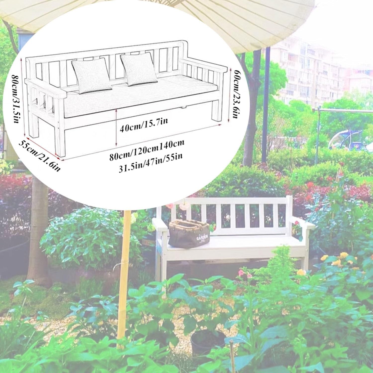 Outdoor Garden Bench Park Bench L 31.5in 47in 55in Patio Furniture Bench for Backyard Deck Lawn Poolside Porch Indoor and Outdoor Accent(80cm/31.5in)