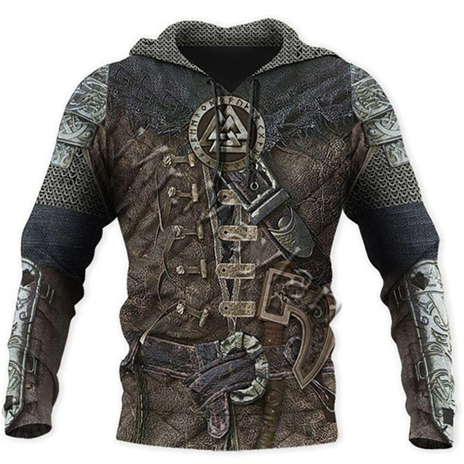 Men's Viking Hoodies Vintage Casual Viking Ragnar Viking Warrior 3D Printed Hooded Sweatshirt Drawstring Pullover with Pocket