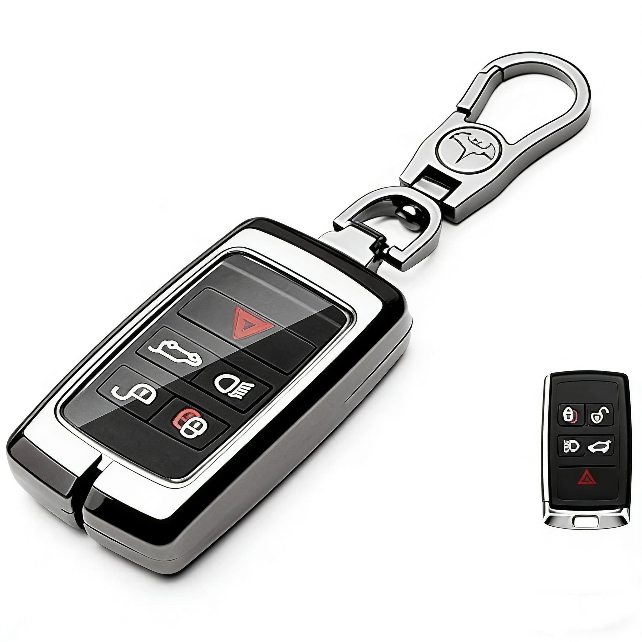 Friendship Zinc Alloy Key Cover Key Fob fit for Range Rover 5 Button Key Case Cover with Keychian fit for Land Rover Evoque/Jaguar/Freelander Discovery Sport 5/Velar X(B)