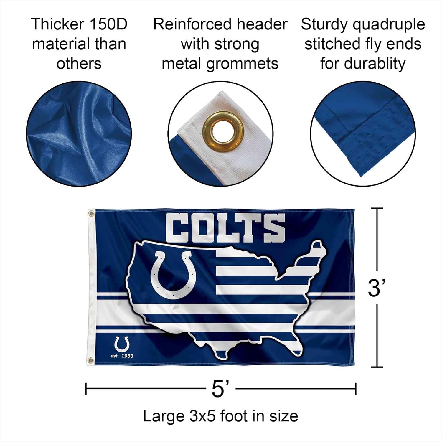 Indianapolis Colts Nation USA American Country 3x5 Flag
