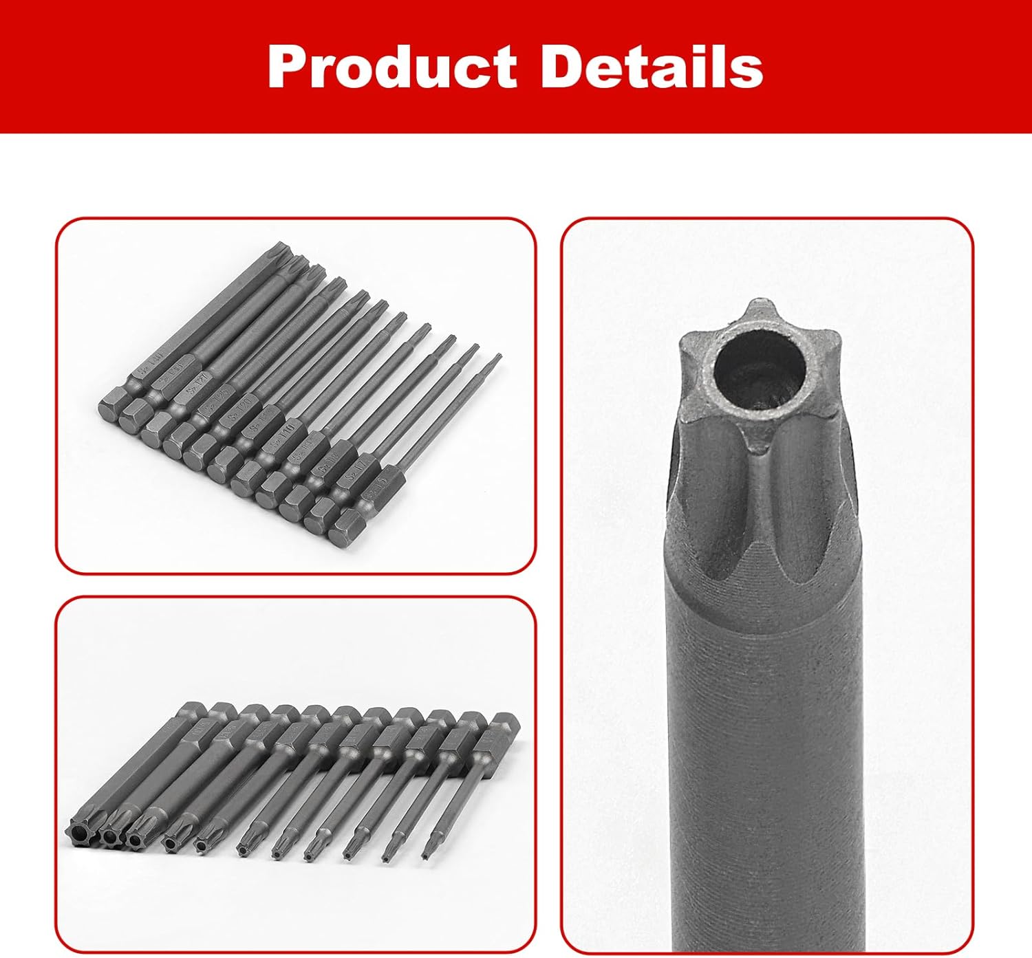 11PCS 75mm S2 Steel Torx Head Screwdriver Security Torx Bit Drill Set 1/4 Inch Hex Shank T6 T7 T8 T9 T10 T15 T20 T25 T27 T30 T40 3 Inch Length