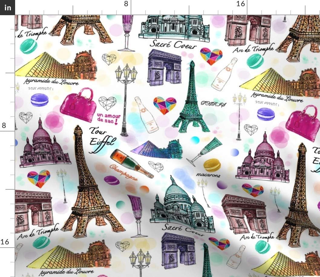 Spoonflower Fabric - Paris Watercolor Travel Vacation Heart Hand Drawing Printed on Petal Signature Cotton Fabric by The Yard - Sewing Quilting Apparel Crafts Decor