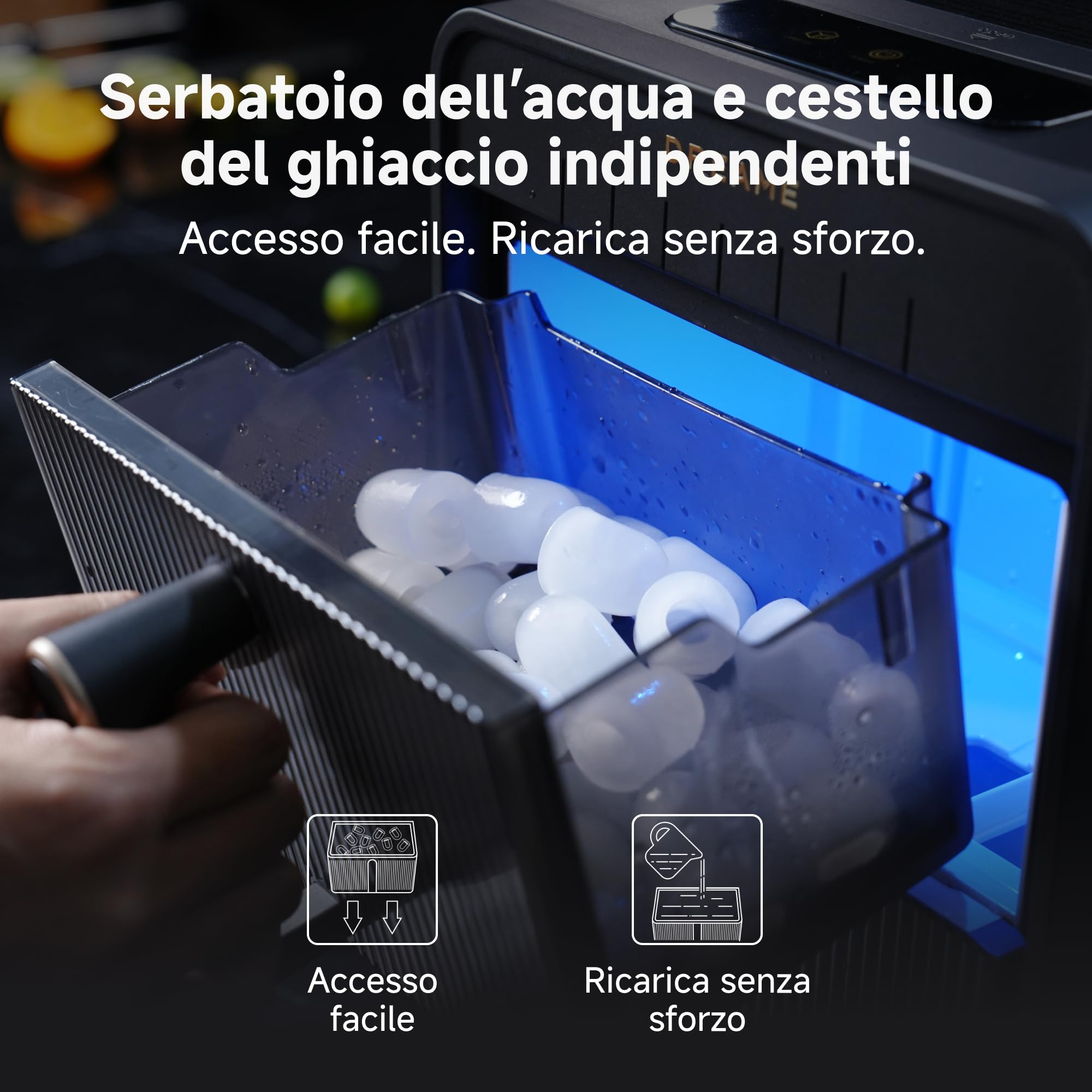 DREAME Aura Macchina per Ghiaccio a Cubetti Cavi con Produzione Rapida in 6 Minuti, Serbatoio e Cestello Separati, due Dimensioni di Cubetti, Controllo Digitale, Luce LED e Funzione Autopulente