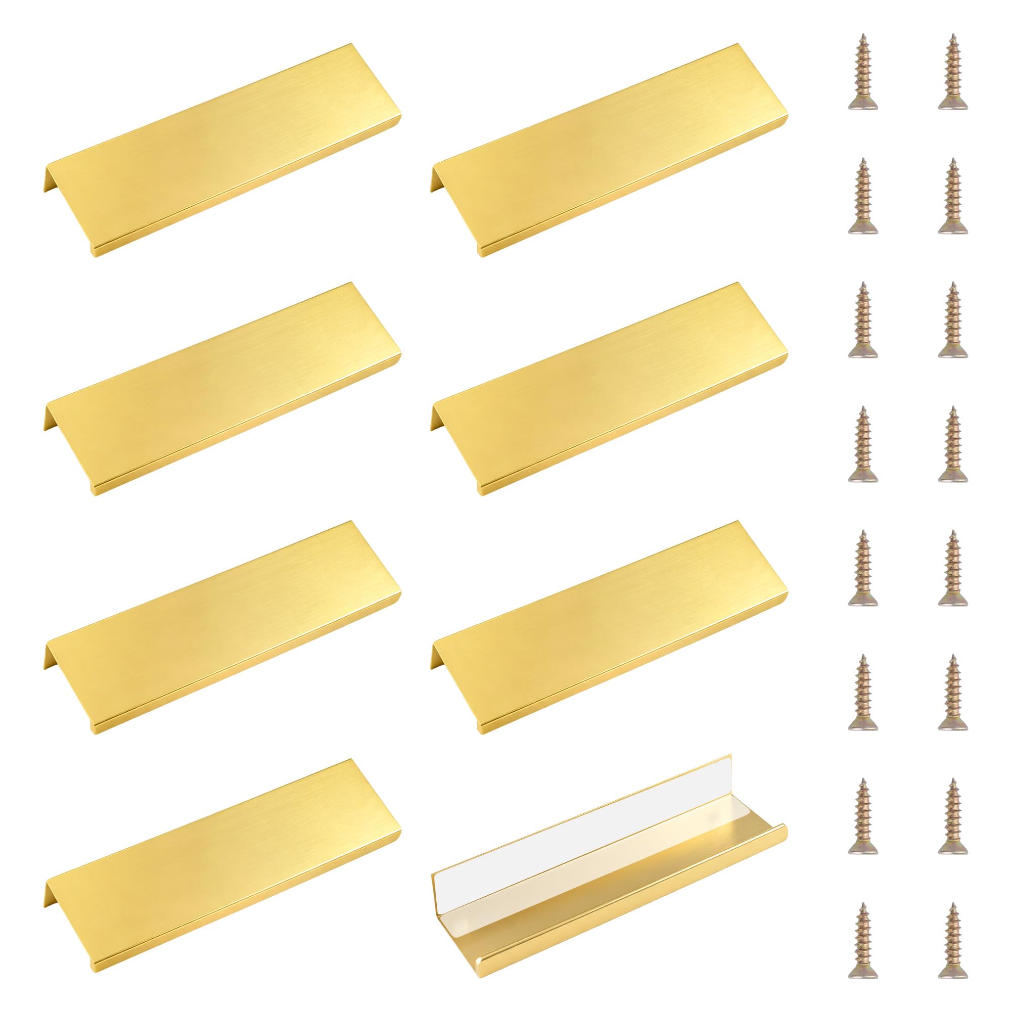 MOROBOR Finger Edge Pull, 8Pcs Concealed Modern Style Drawer Handle, Right Angle Aluminum Alloy Invisible Wardrobe Handle for Cabinet Hardware Drawer, 110mm/Cyan‑Gold
