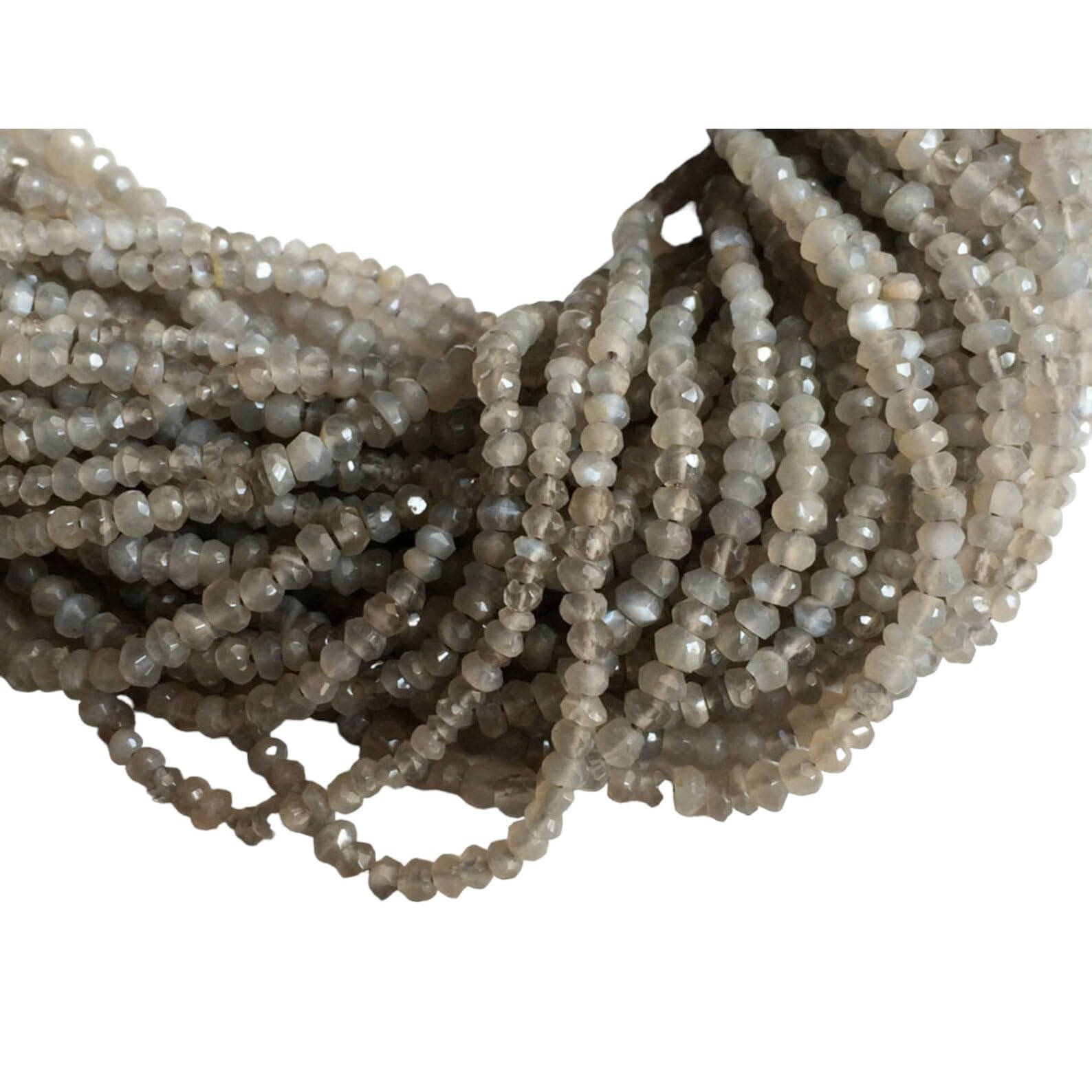 Perles en pierre de lune grise à facettes 3.5-4mm pour création de bijoux DIY