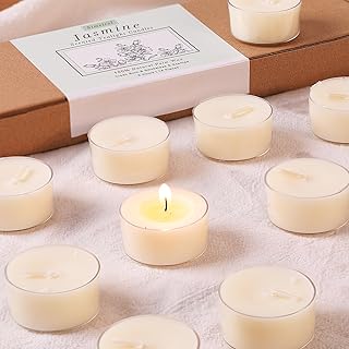 Jasmine Scented Tealight Candles – 14 Pack, 100% Pure Palm Wax, 6-Hour Burn, White Floral Aromatherapy Tea Lights for Romance, Relaxation, Home Spa, Clean Burn & Smokeless