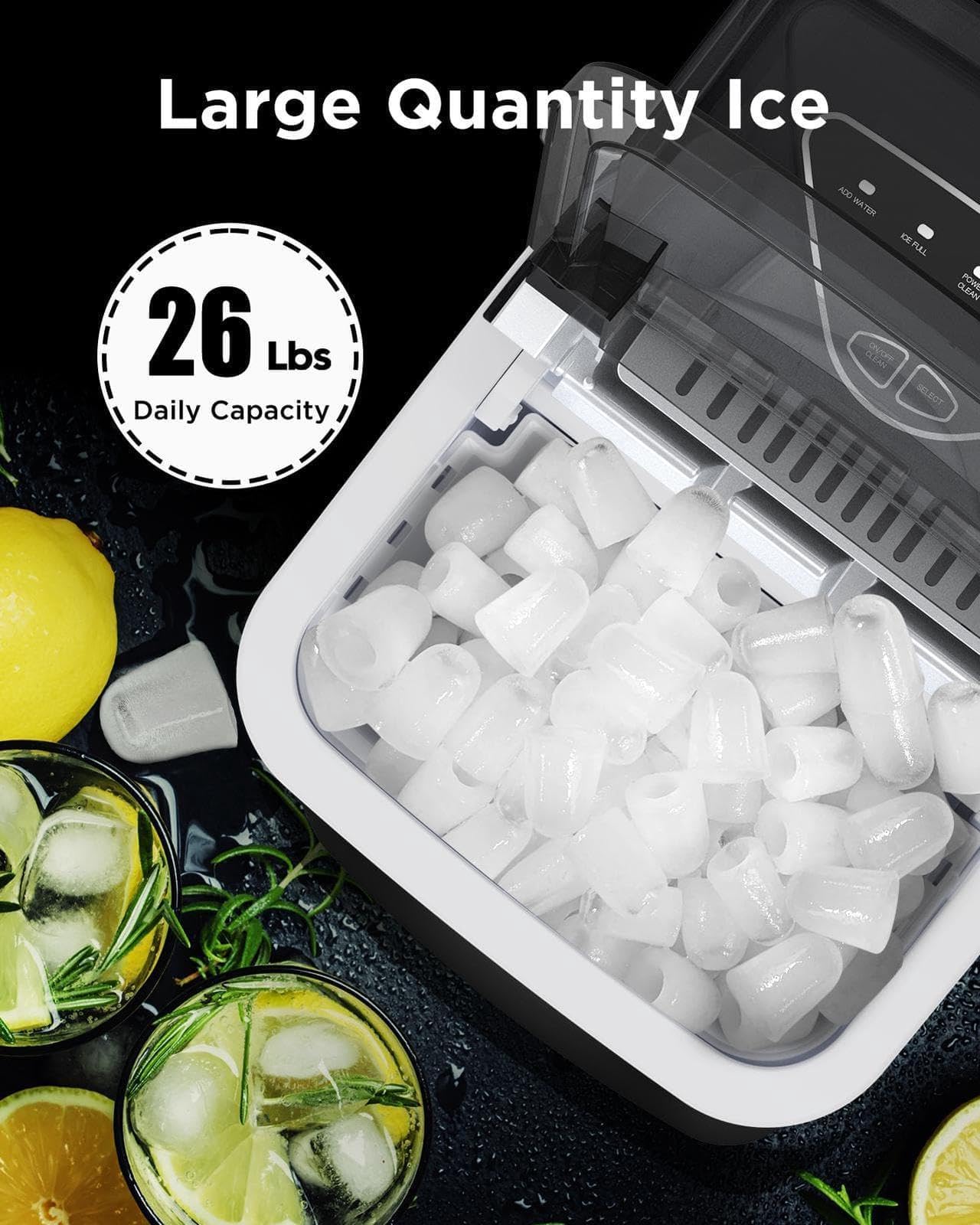 Silonn Ice Makers Countertop - Auto-Cleaning Portable Ice Maker Machine, 26lbs In 24hrs, 2 Sizes Of Bullet Ice For Home Kitchen Office Bar Party, Black on Fridge.com - View 5