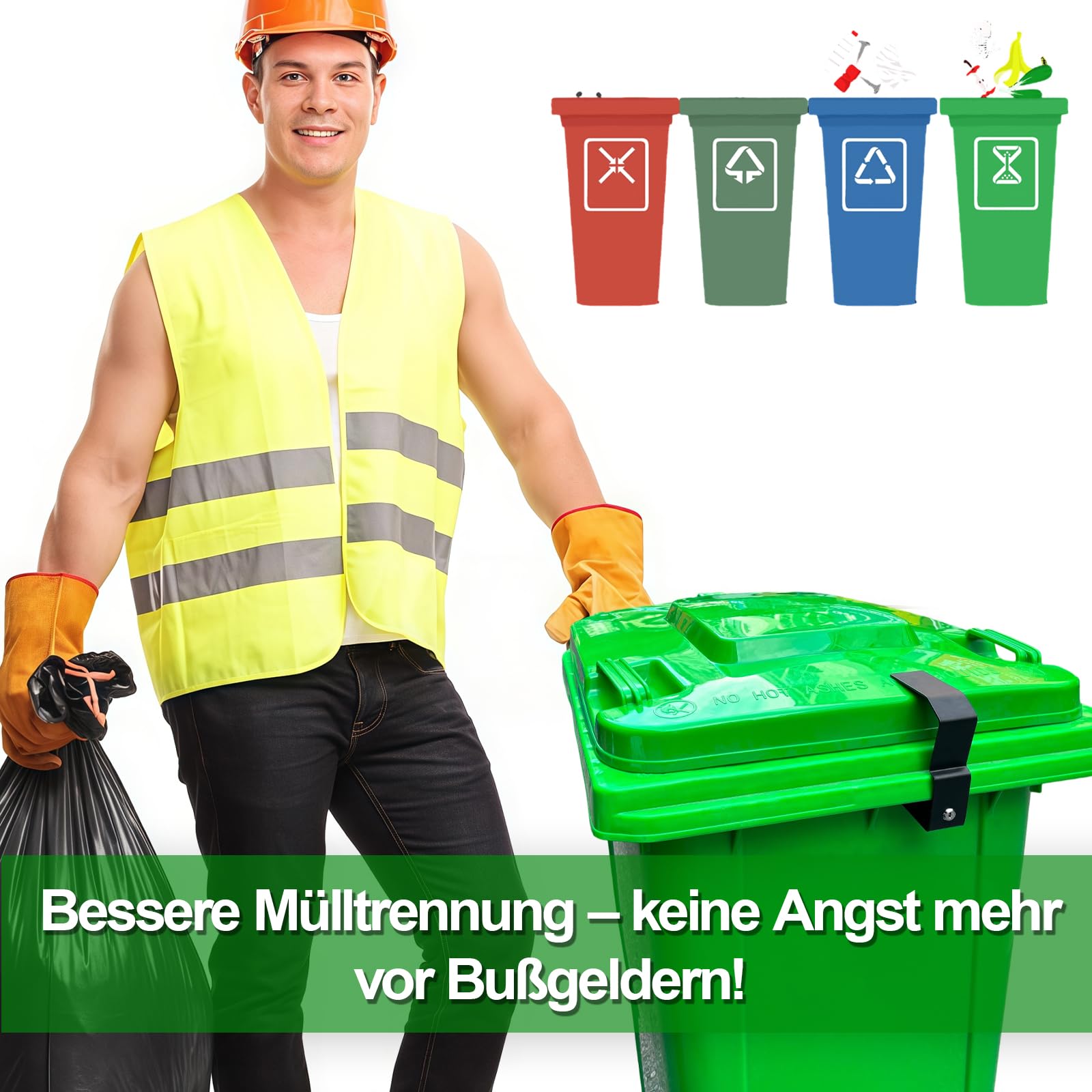 Metall Mülltonnenschloss 240-360 Liter Mülltonnenverriegelung für Müllcontainer und Mülltonnen Outdoor-Mülleimer robustes Edelstahl Mülltonnenverschluss Schloss ohne Bohren, mit Schlüssel