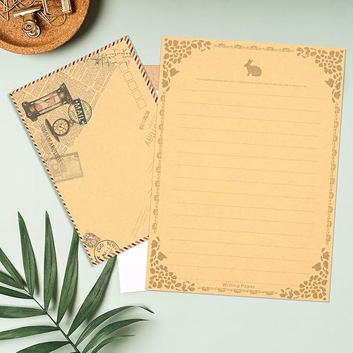 Miniatura 5 de Juego de 48 piezas de papel y sobres de papelería de estilo vintage, 32 papel de escritura estacionario forrado con 16 sobres, papel de aspecto