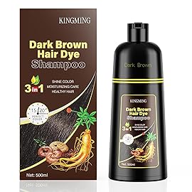 KINGMING Dark Brown 3 in 1 Hair Dye Shampoo for Gray Coverage, Herbal Ingredients for Men and Women, 500ml (Dark Brown)
