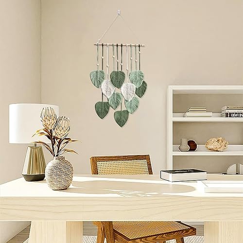 Miniatura 7 de Tapiz de hojas bohemio para colgar en la pared, tapiz para colgar en la pared, hilo tejido de plumas hechas a mano, tapiz bohemio, decoración de