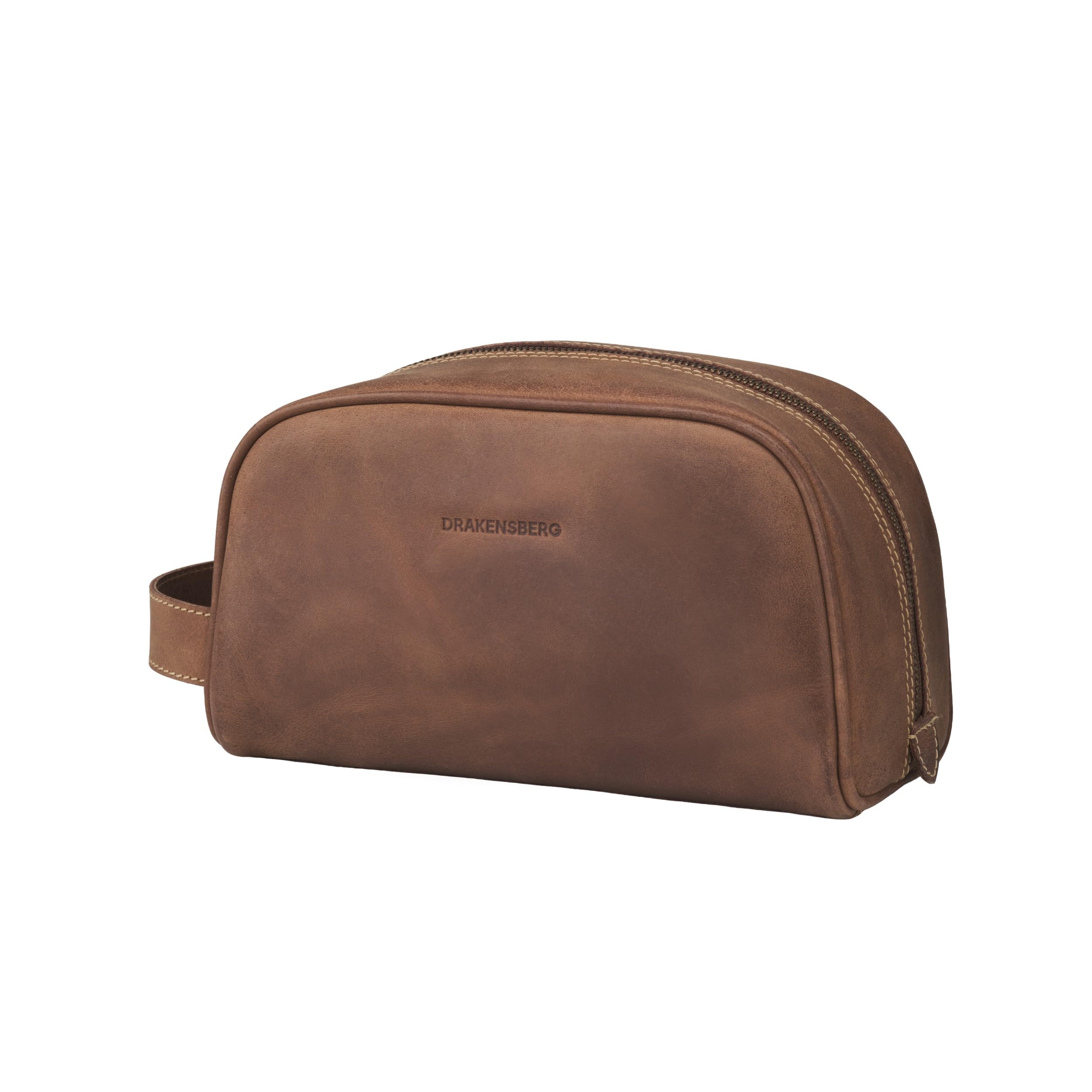 DRAKENSBERG Beauty case in pelle 'Theo' – Elegante borsa da viaggio Necessaire, da uomo, fatto a mano, Premium Vintage, 5 l, Cannella marrone, Beauty case