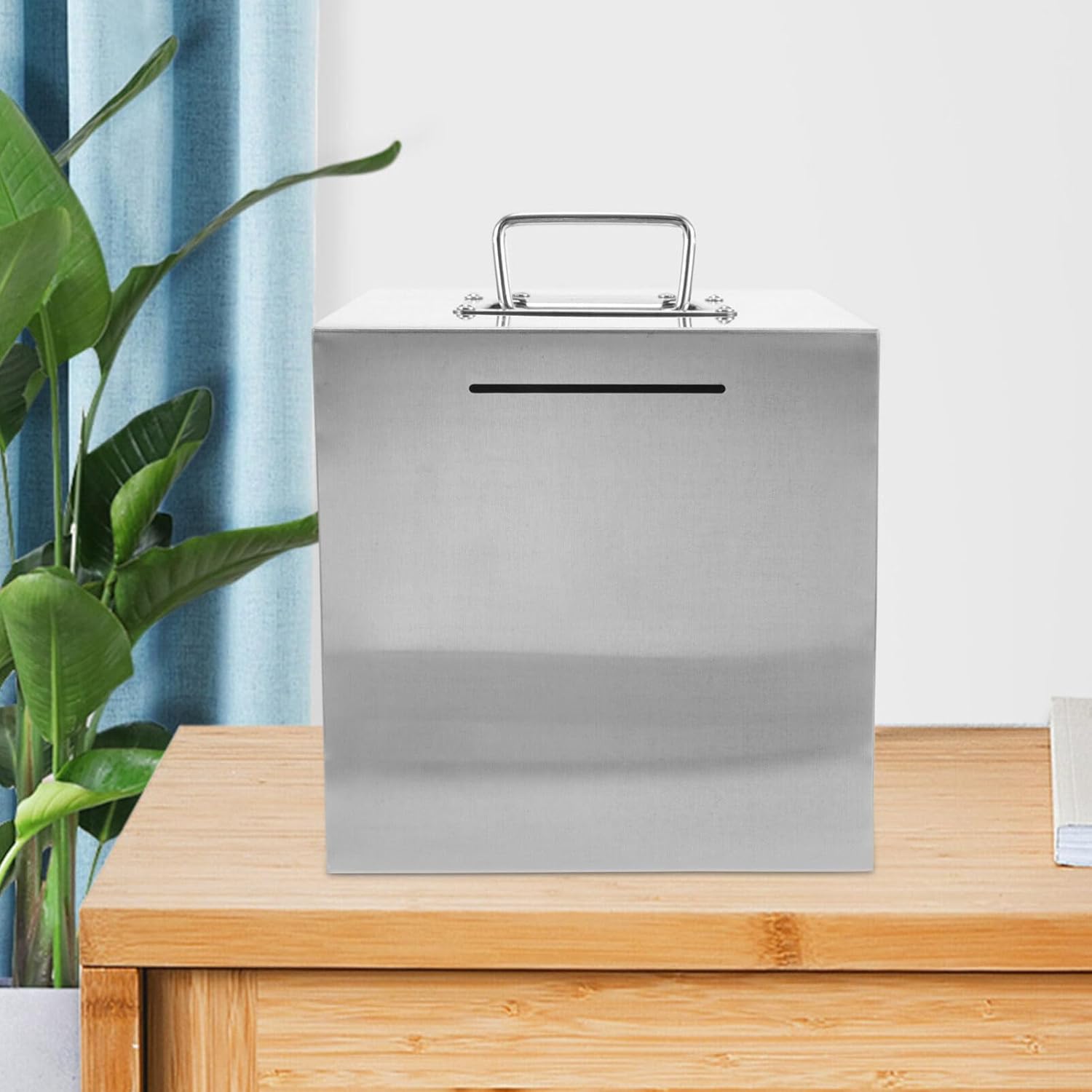 VICASKY Piggy Bank for Adults Stainless Steel Piggy Bank Money Saving Box Unbreakable Metal Coins Bank Must Break to Open Metal Money Bank for Cash Saving 20x20cm