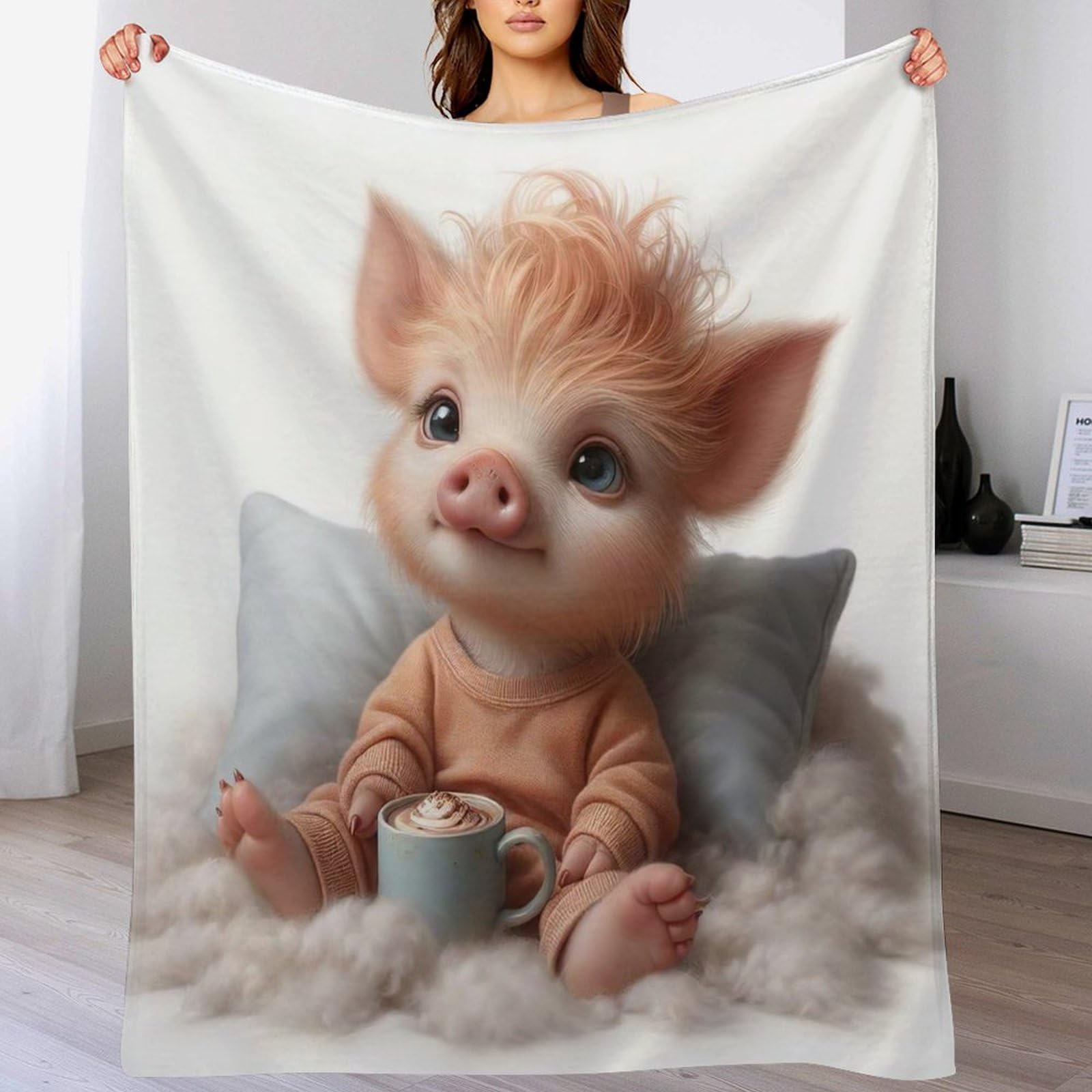 Couverture motif cochon mignon pour des soirées cinéma sur le canapé