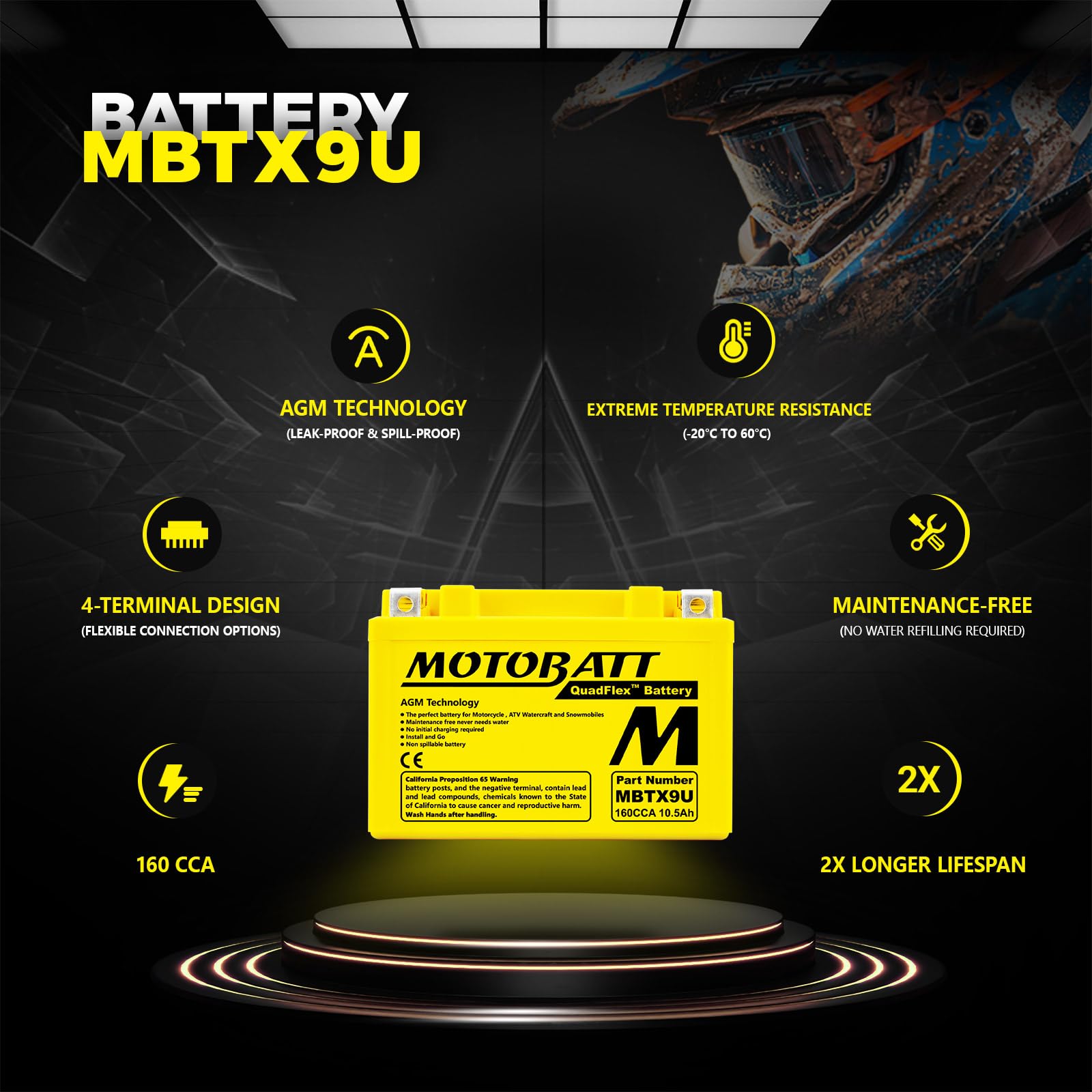 Batteria MotoBatt MBTX9U 12V 10,5Ah AGM Precaricata Sigillata ? Compatta, Potente e Senza Manutenzione, 151x87x105 mm per Moto e Scooter