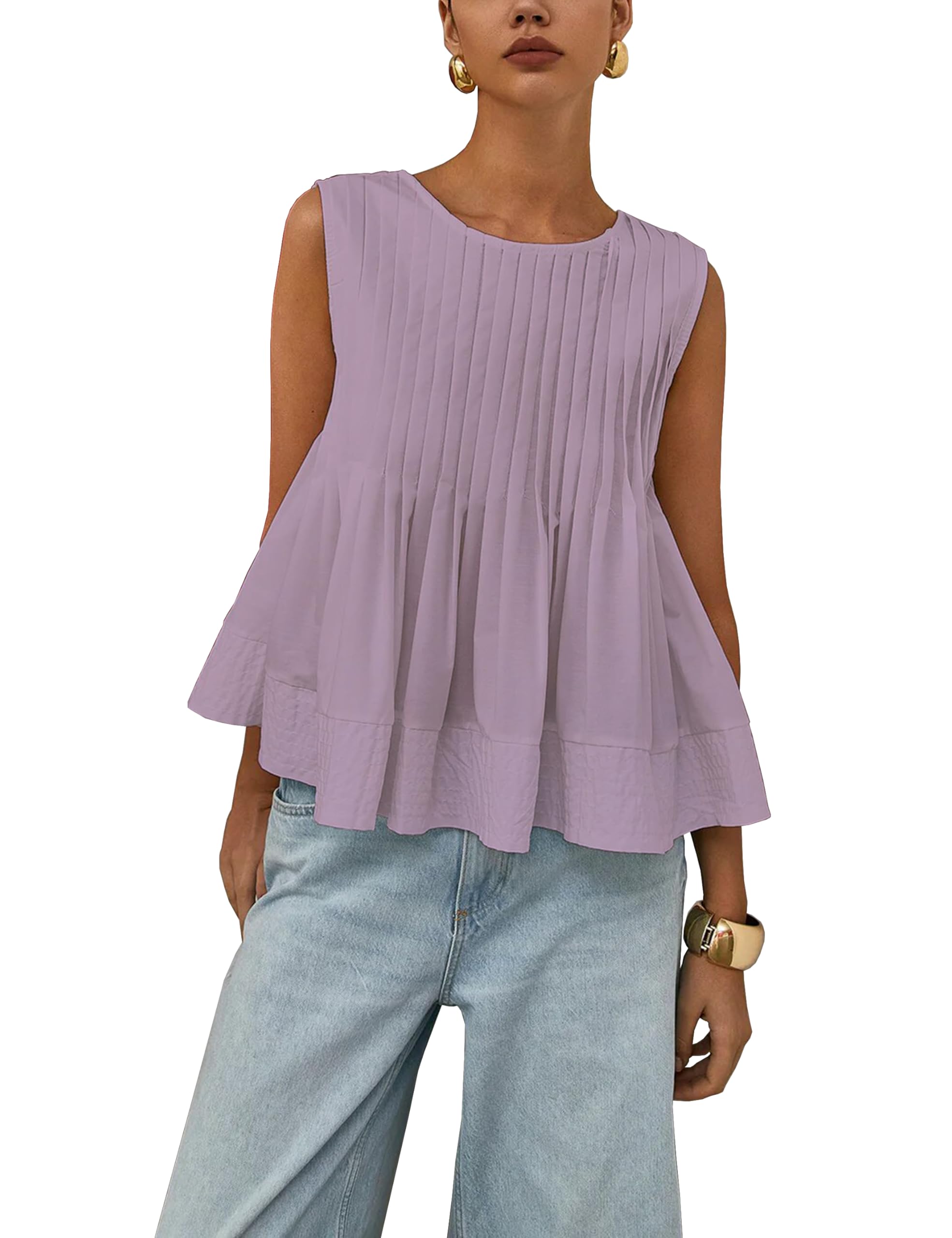 Lumister Womens Peplum Babydoll Tops Cute Pleated Sleeveless Ruffle Strap T Shirts Tank Summer Tops