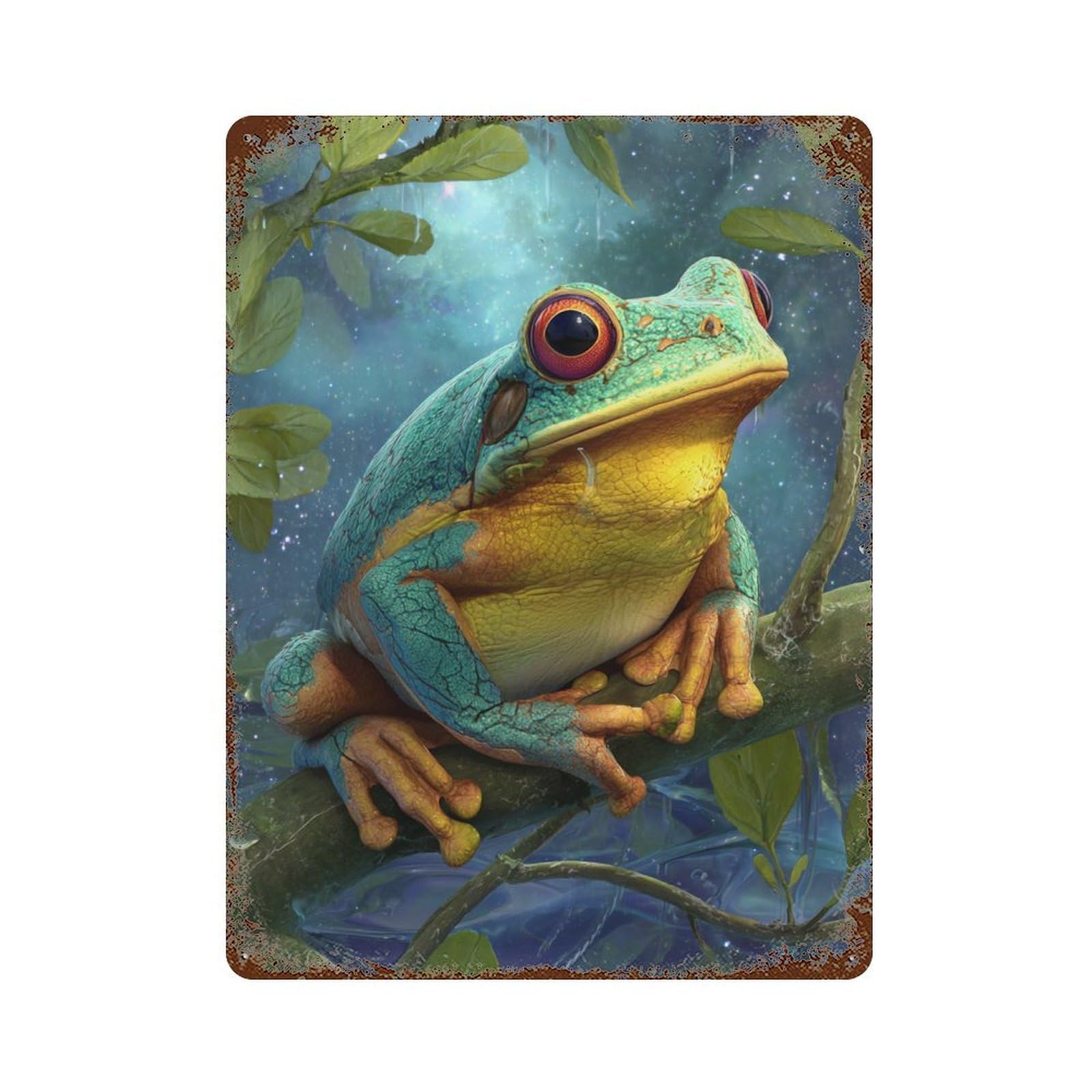 Retro Metal Sign with Amazon Rainforest Tree Frog Design 15.7"x11.8", for Shed, Workshop And Garage Wall Decor, Old School Wall Decor