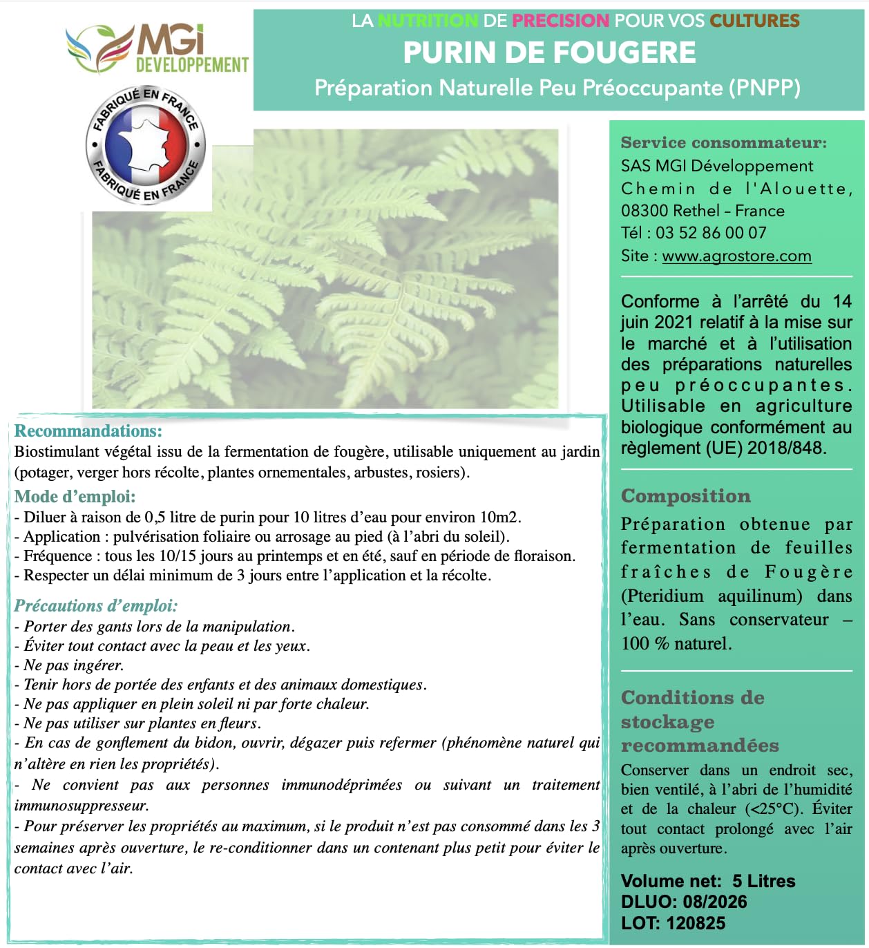 5 Litres de purin de fougères - made in france