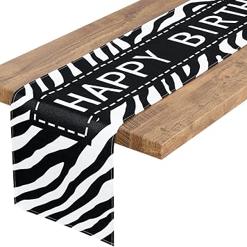 Happy Birthday Table Runner 72 Inches, Black and White | Geometry Design, Birthday Party Sign