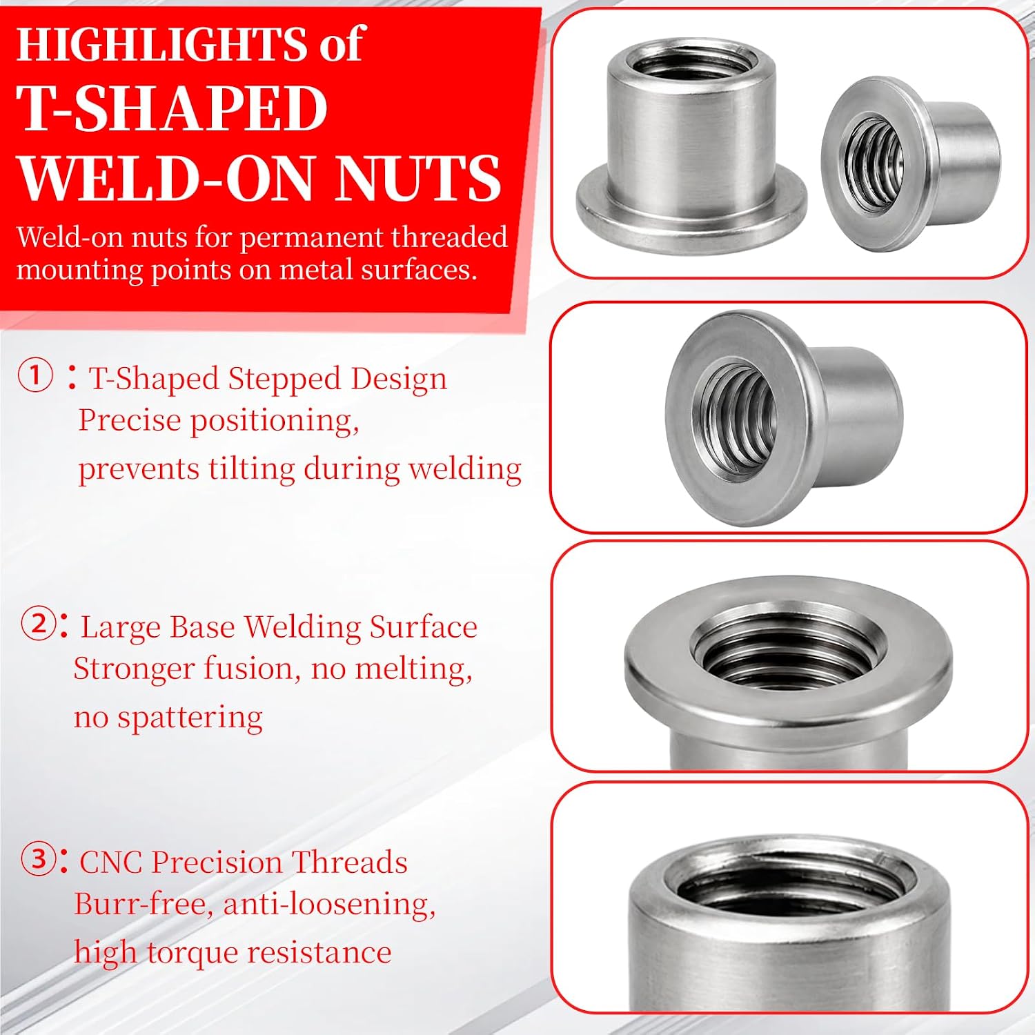 60 Pcs T-Shaped Weld On Nuts, 4 Sizes 1/4"-20, 5/16"-18, 3/8"-16, 1/2"-13