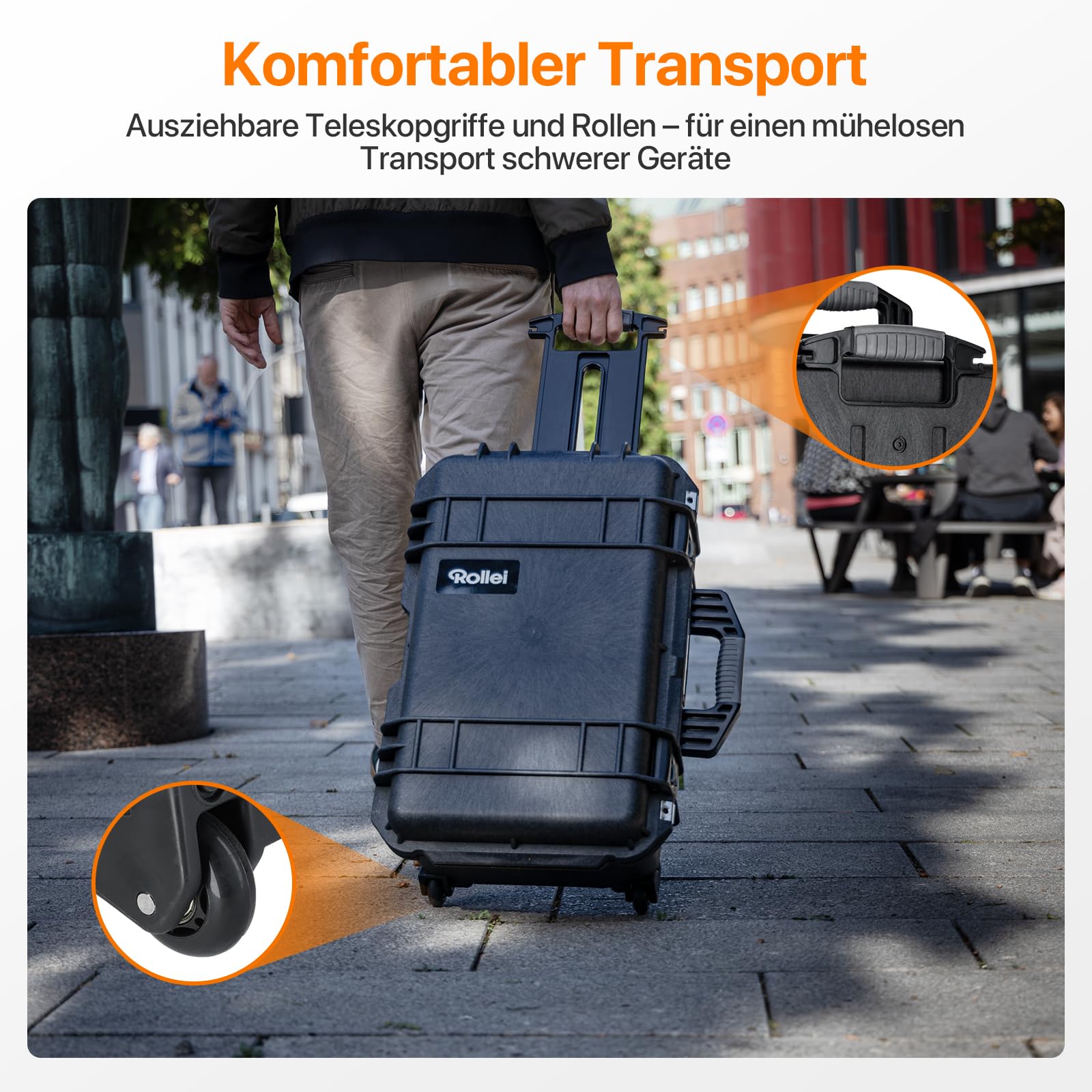 Rollei Kamera Koffer Trolley, Extrem Robuster Bruchsicherer & Wasserdichter Groß Fotokoffer mit Rollen, Outdoor Camera Suitcase Automatischer Druckregulation & Diebstahlschutz, Kamera-Koffer-Trolley