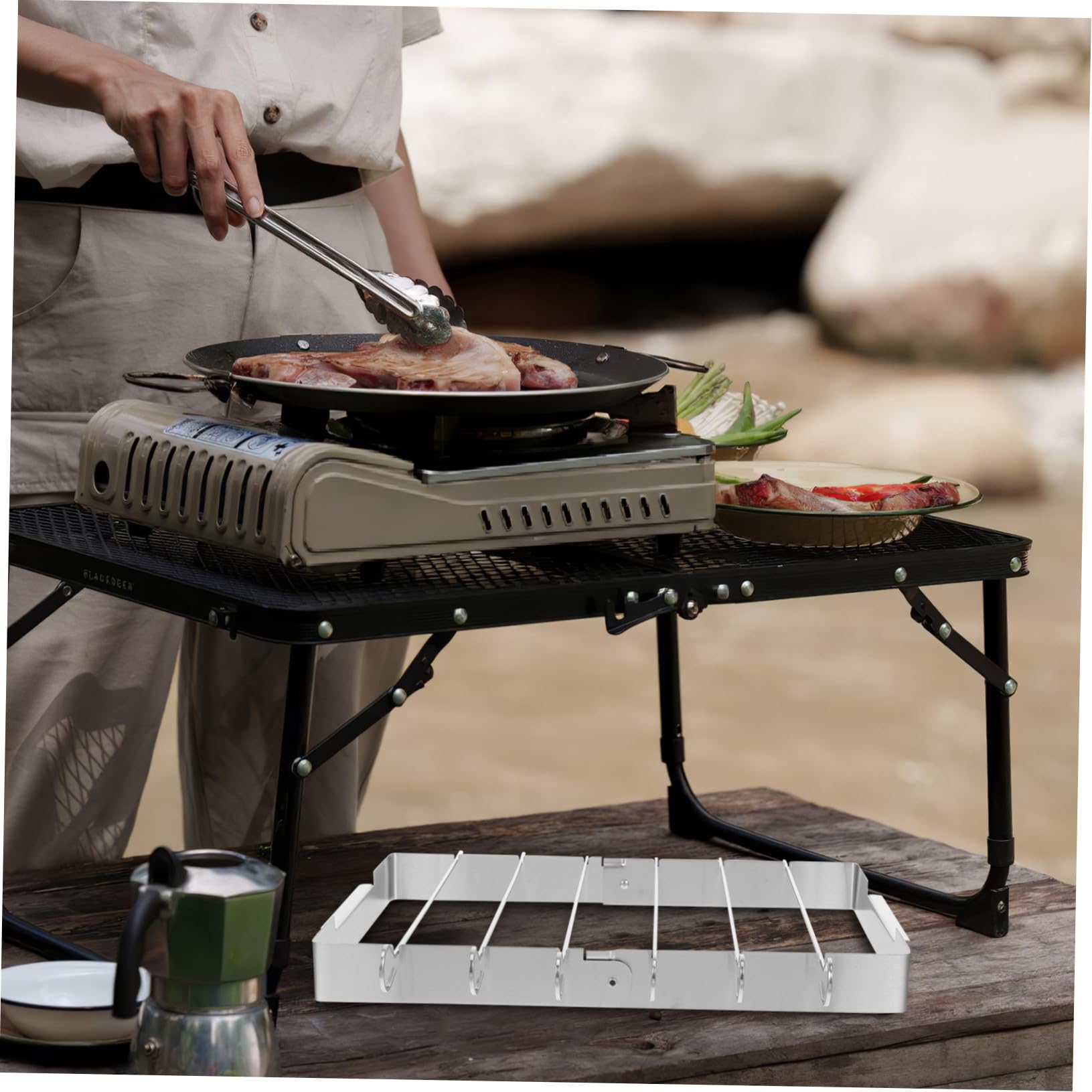 Set di 2 spiedini pieghevoli in metallo per barbecue, per grigliare carne e vetables, perfetti per cucinare all'aperto e feste estive