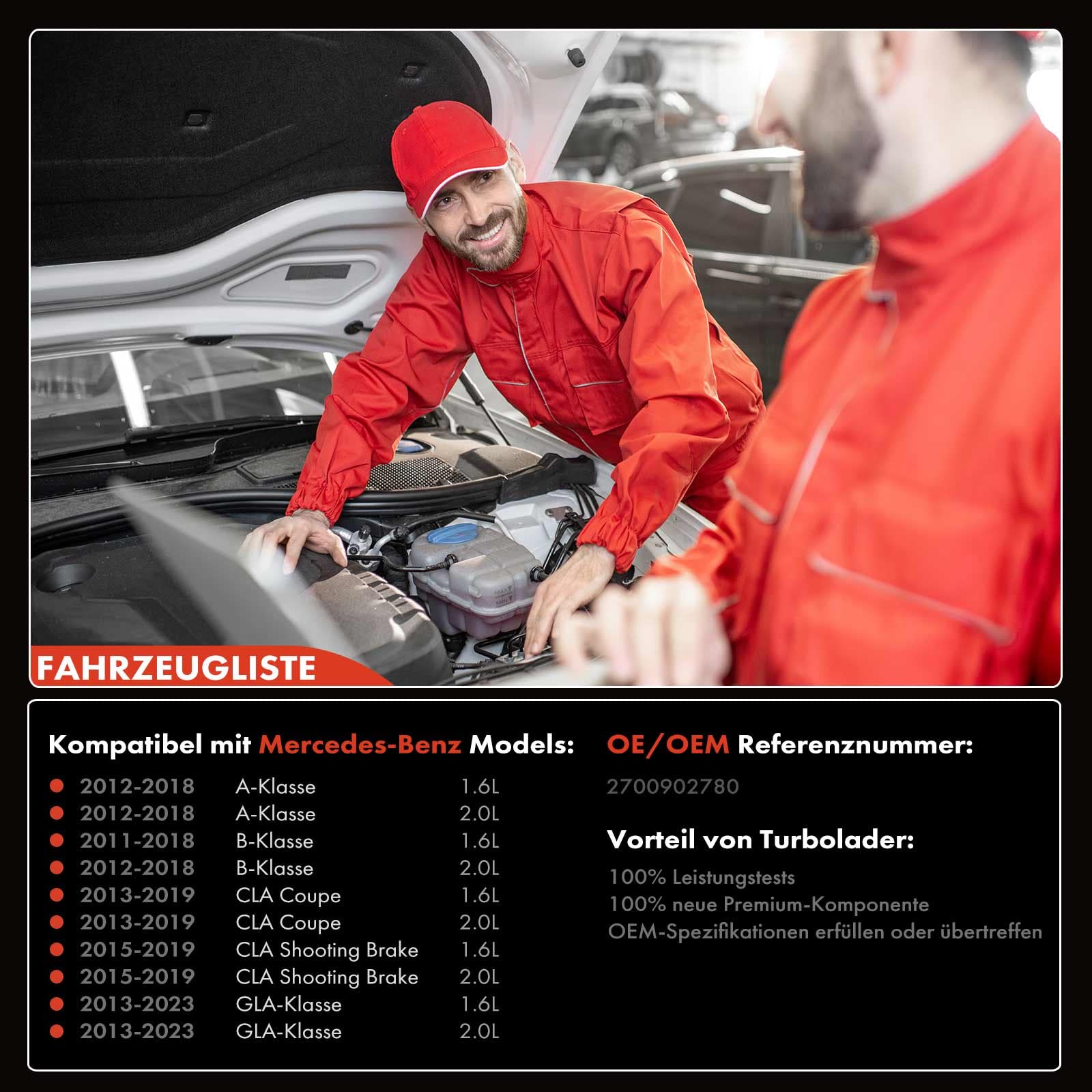 Frankberg Turbolader Abgasturbolader Kompatibel mit A-Klasse W176 A200 A160 A180 2012-2018 B-Klasse W242 W246 B200 B160 B180 B200 2011-2018 CLA Coupe C117 CLA 200 Replace# 2700902780