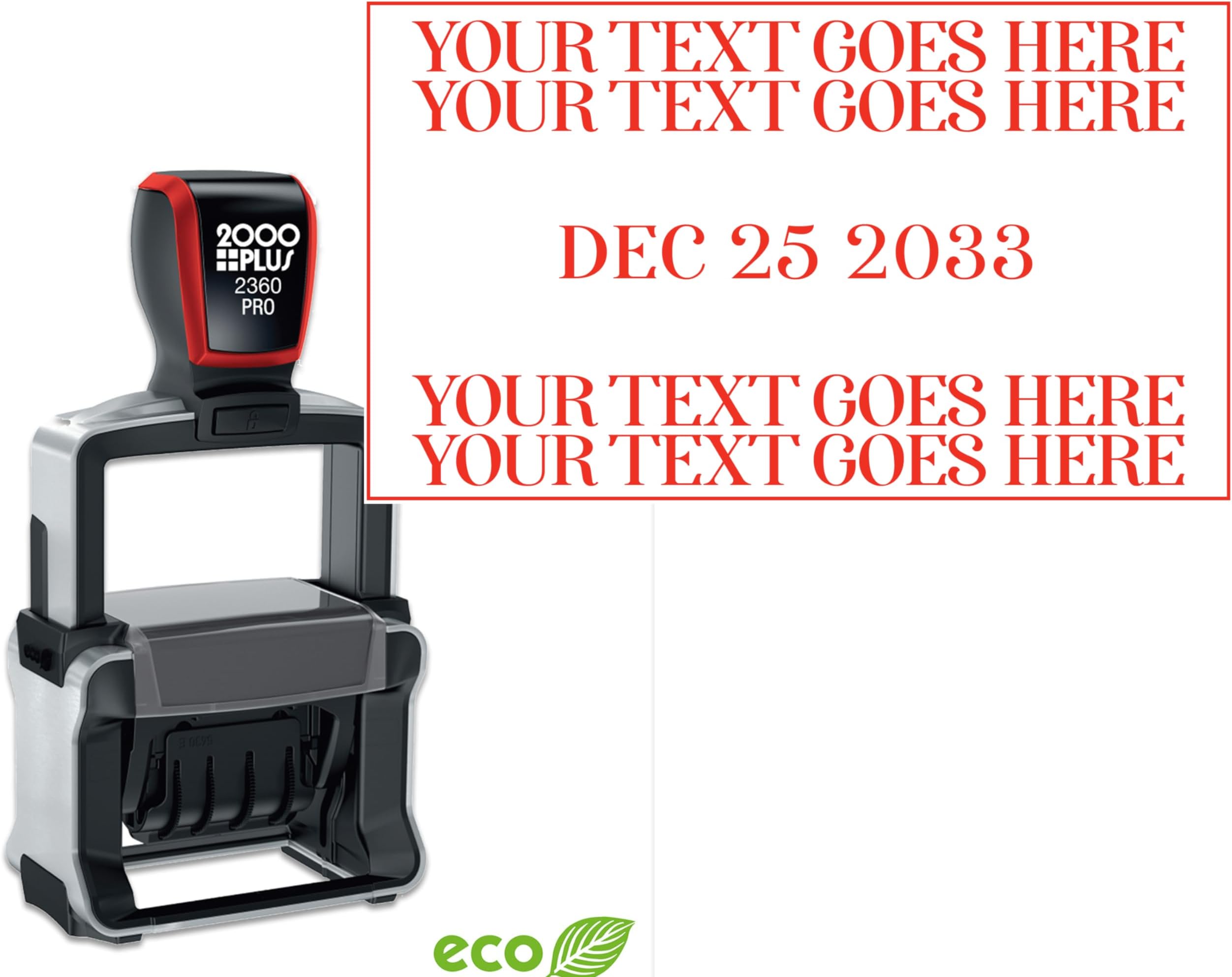 Heavy Duty Date Stamp with 2-4 Line Custom Text, Self Inking Stamp 2000 Plus 2360 Dater Eco Friendly (Red Ink)