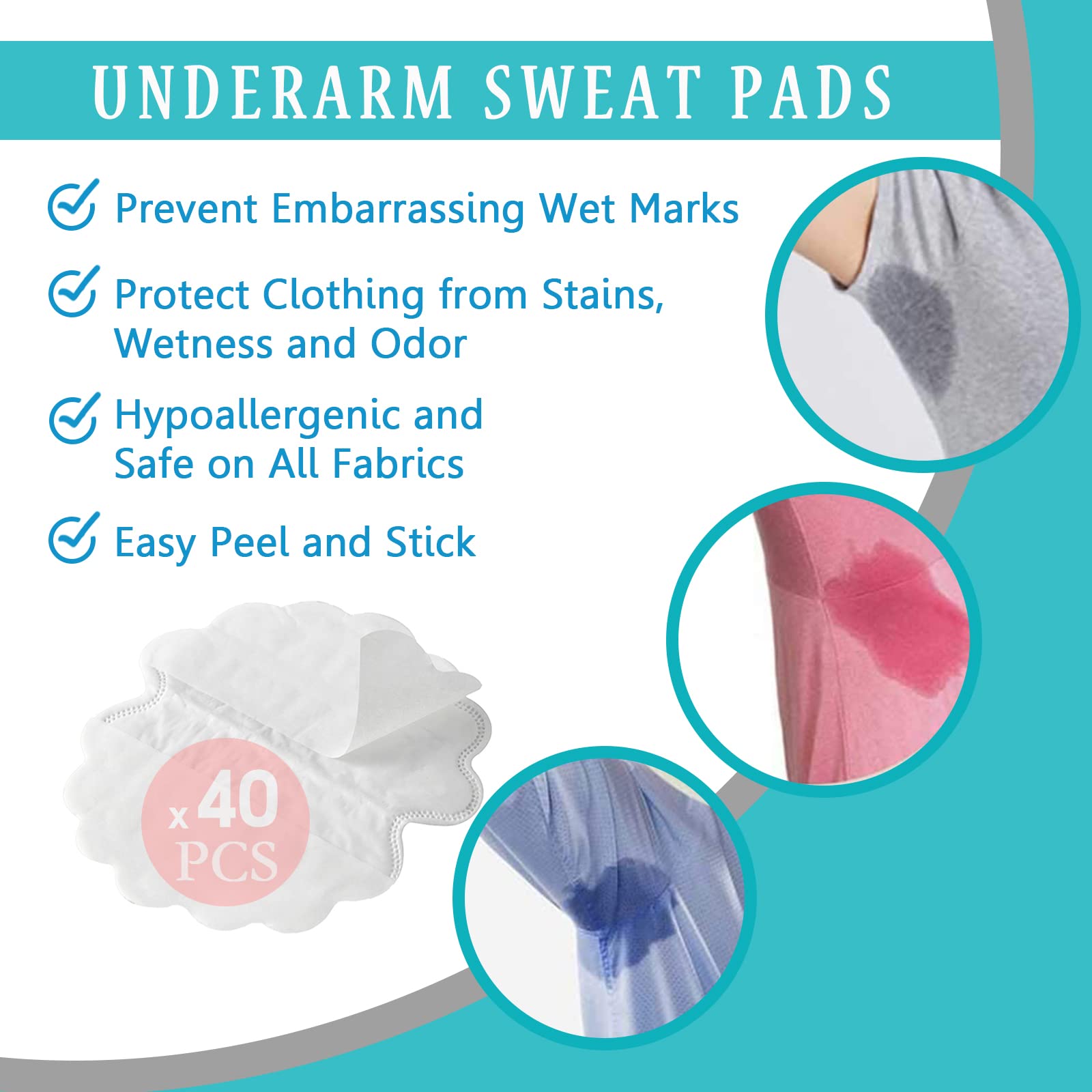 Almohadillas Sudor Axilas Mujer Hombre, 40 Parches Antisudor Axilas, Almohadillas Protectoras para el Sudor, Armpit Sweat Pads (40 Piezas / 20 Pares)